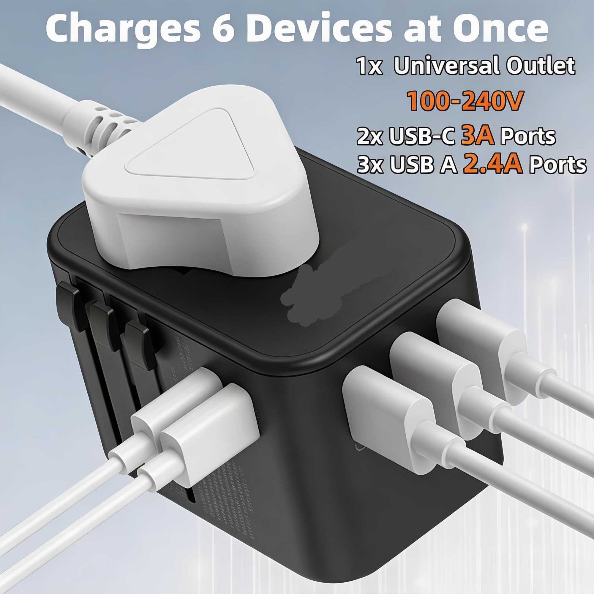 35,5 W PD QC3.0 6-in-1 Universal-Reiseadapter 1 AC 5 USB-Anschlüsse Internationaler Stecker for US UK EU AU