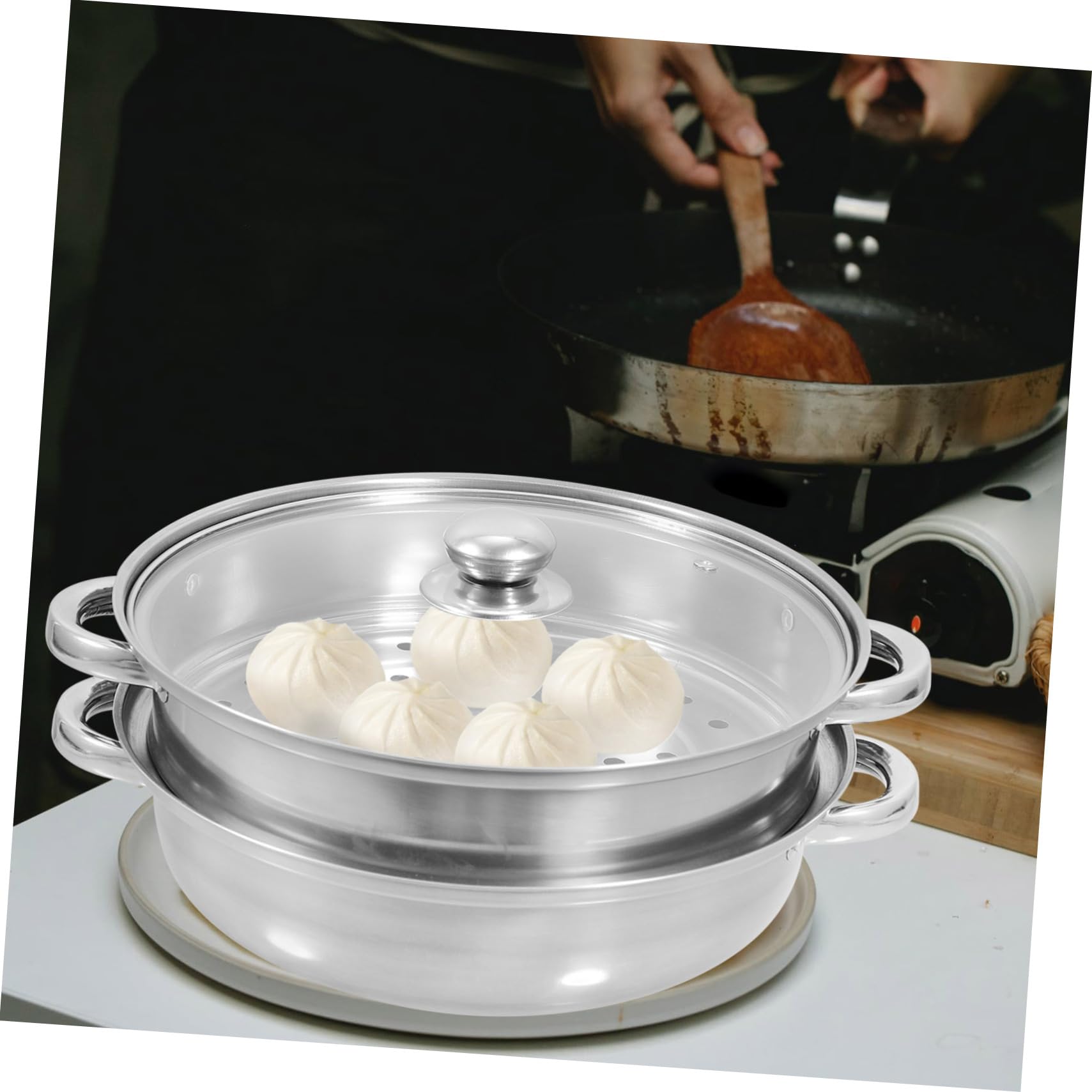 COLLBATH Vaporera Tapa y Asa Para Cocina y Restaurante Usos Múltiples Estofados Sopas y Cacerolas