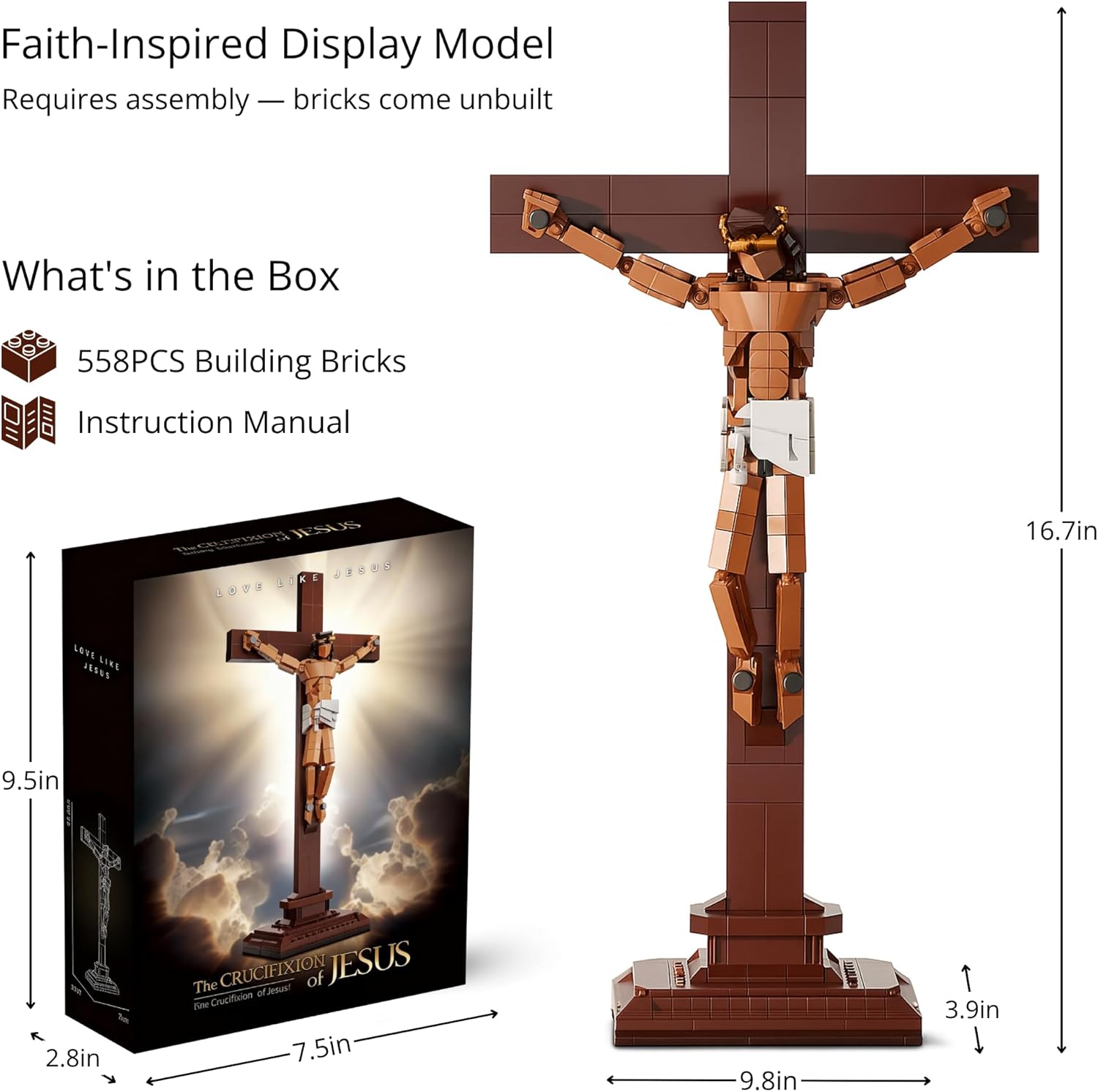 Jesus Cross Building Set, Inspired by Catholic Faith & Hail Mary Prayer, Mother’s Day Christian Gift for Mom, Easter Gift Idea, Confirmation Baptism Gift for Teens Boys Girls