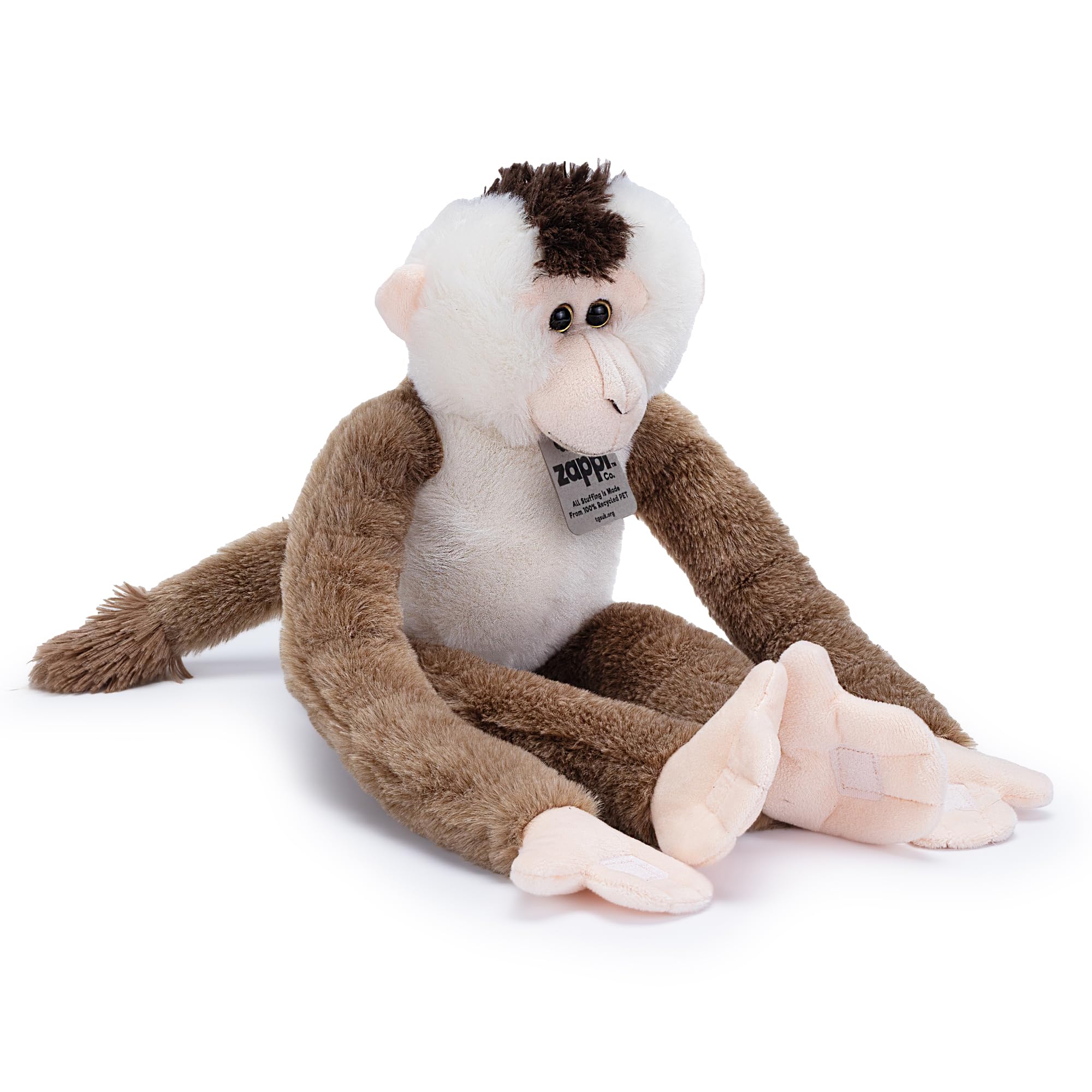 Zappi Co Plush Hanging Pig-Tailed Macaque Monkey with Velcro on Paws and Feet, Soft Plush Toy