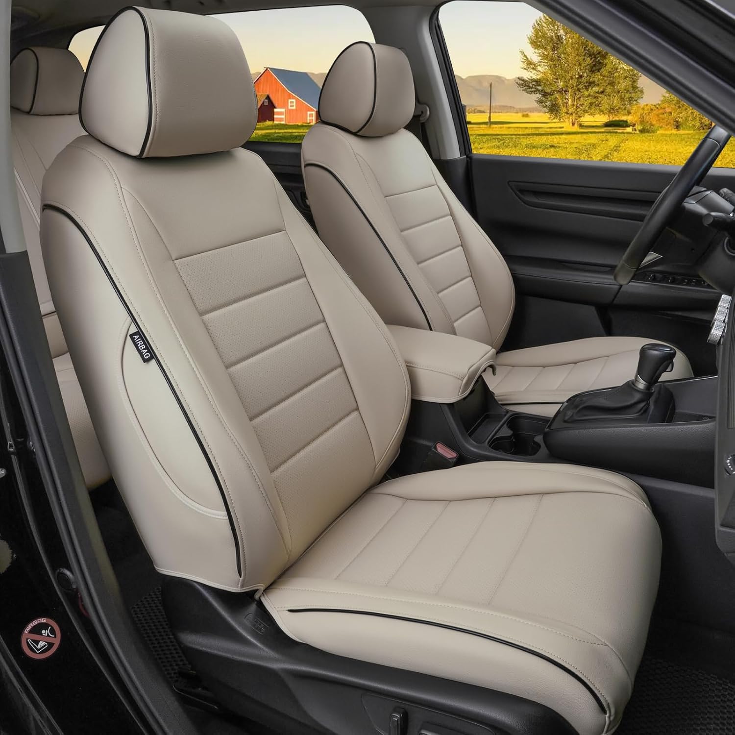 HKZ Fit CRV Car Seat Covers Full Set for Honda CR-V 2023 2024 2025 2026 CRV LX;EX;EX-L;Sport;Touring;Special Edition & Hybrid Model - Leather (Beige) 2023-2026 CRV Beige
