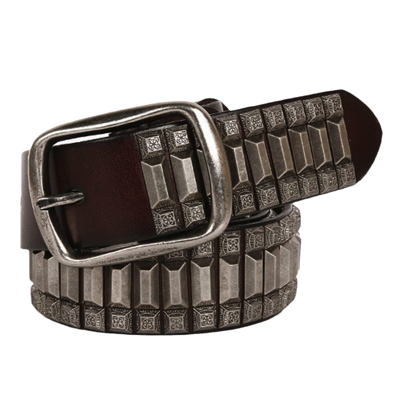 Ceinture en cuir de vache véritable avec triple rangée de clous