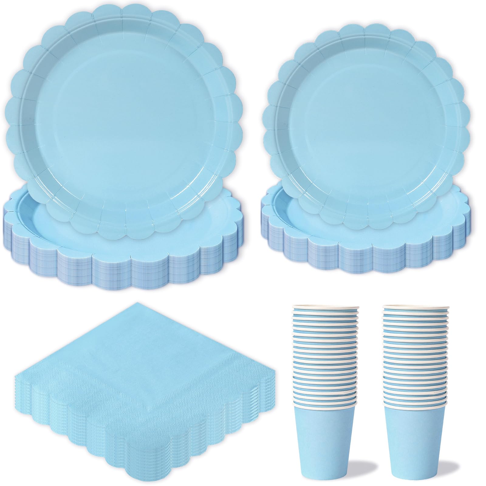 96pcs Light Blue Paper Plates and Napkins - 24 Guests Blue Party Tableware Supplies Include Elsa Party Plates Cups and Napkins for Christening Decoration Baby Shower Boy Bluey 1st First Birthday Party — image 1