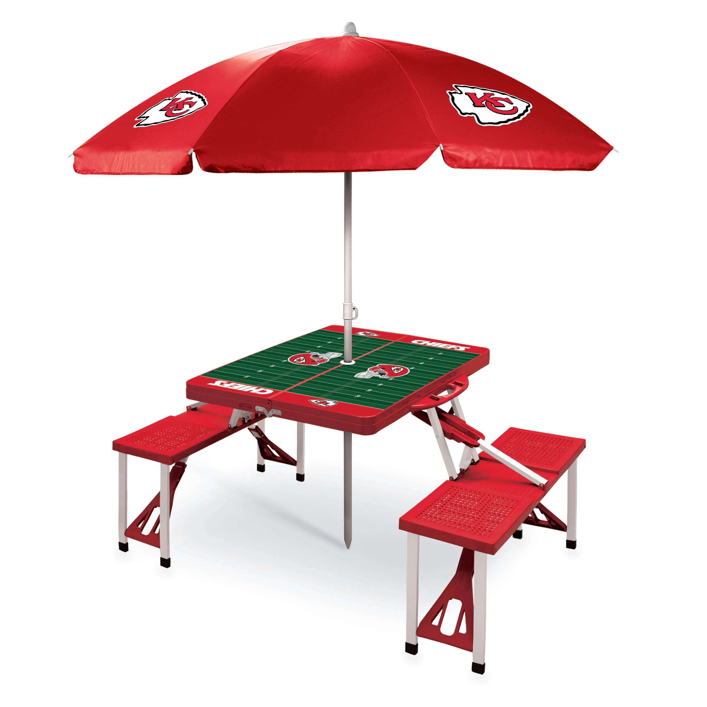 PICNIC TIME NFL Picnic Table Portable Folding Table with Seats and Umbrella