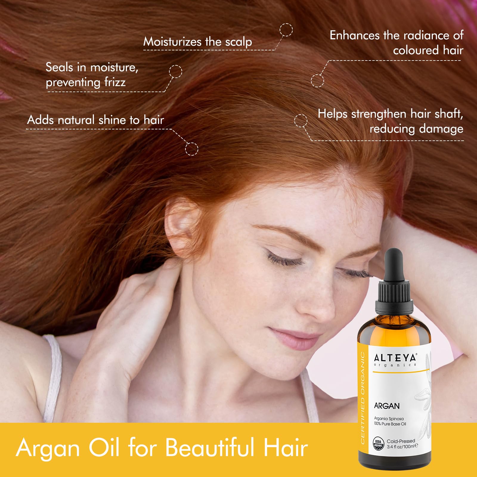 Alteya Bio Arganöl 100 ml – USDA-zertifiziert - 100% rein & kaltgepresst aus Marokko - für Haare, Haut & Nägel - lichtgeschützte Braunglasflasche mit Pipette - natürliche Premium-Hautpflege