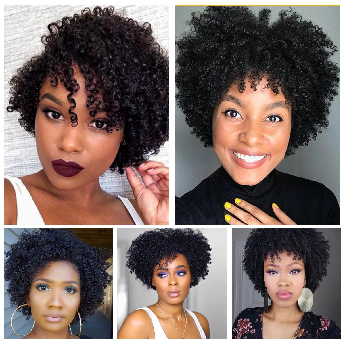 Perruque Afro Femme Bresilienne Courte Bouclée Sans Colle 8 Pouces | Glueless Wig Human Hair Vrai Cheveux Naturelle Perruques de Cheveux Humains en Pour Femmes Couleur Noir Naturel