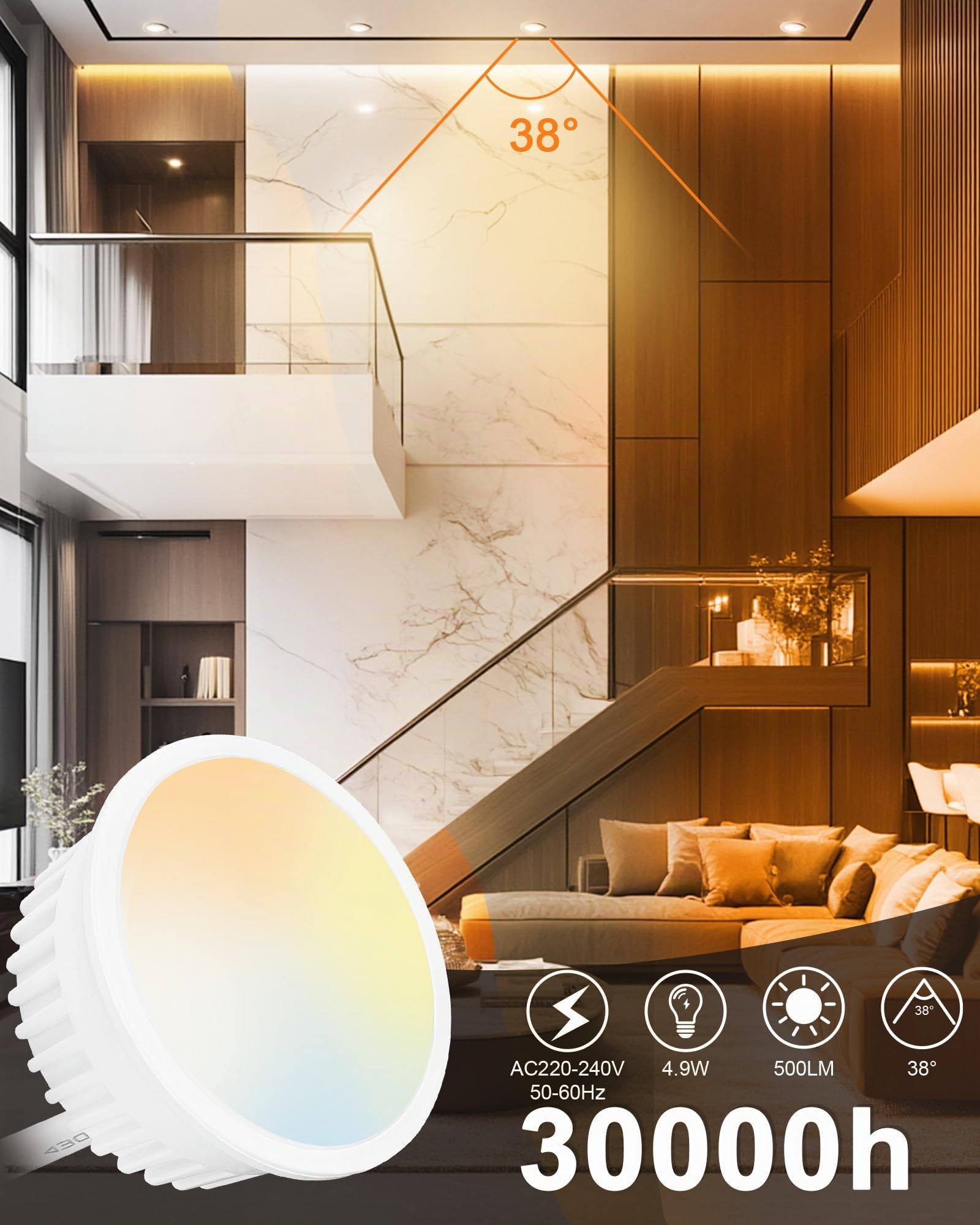YindaLux 10x Modulo LED Dimmerabile ø50x23mm per faretti da incasso 4.9W 500LM 3CCT Bianco caldo 3000K Bianco neutro 4000K Bianco freddo 6500K IP44 120°Il modulo sostituisce le lampadine GU10 MR16