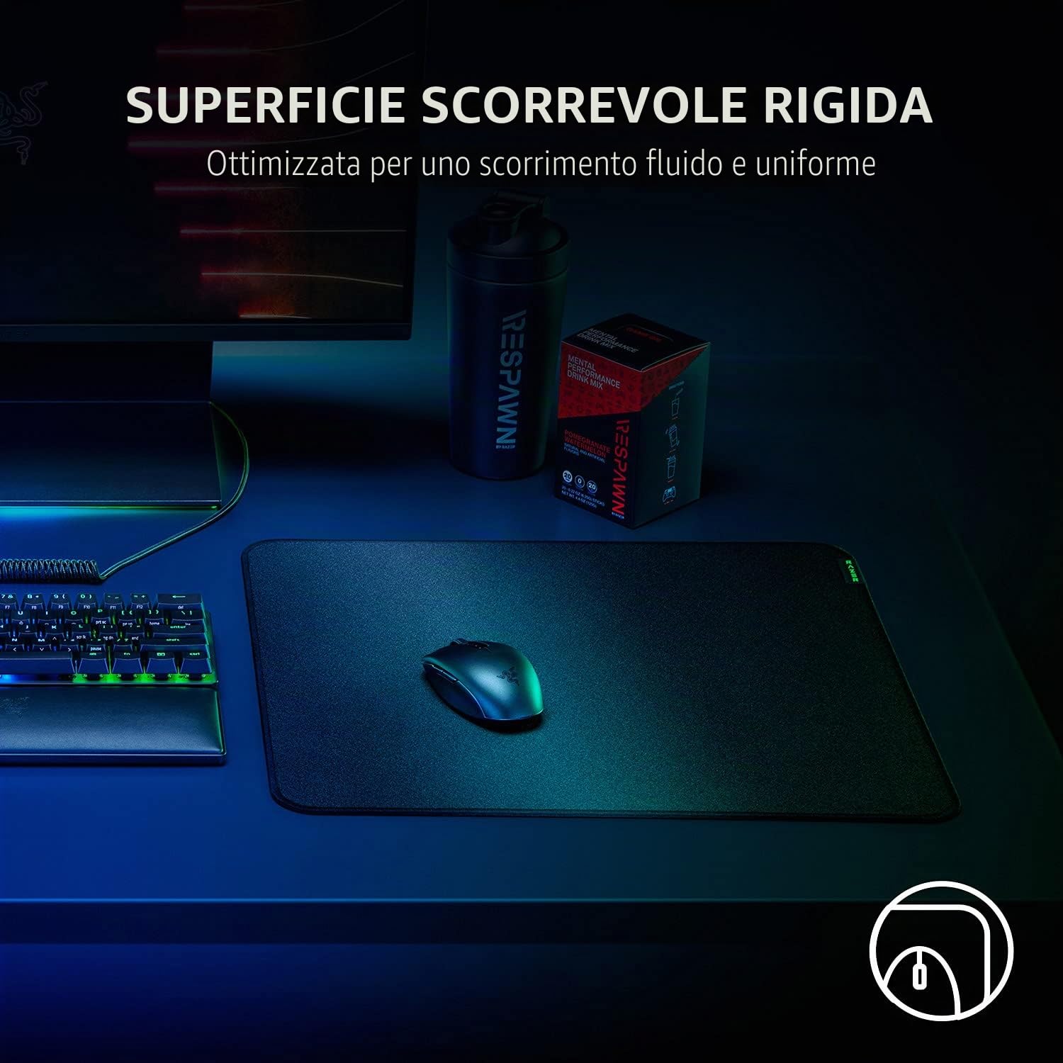 Razer Strider - Tappetino per mouse ibrido con base morbida e scorrimento liscio, superficie scorrevole stabile, base antiscivolo, arrotolabile, bordi cuciti anti-sfilacciamento, impermeabile, XXL