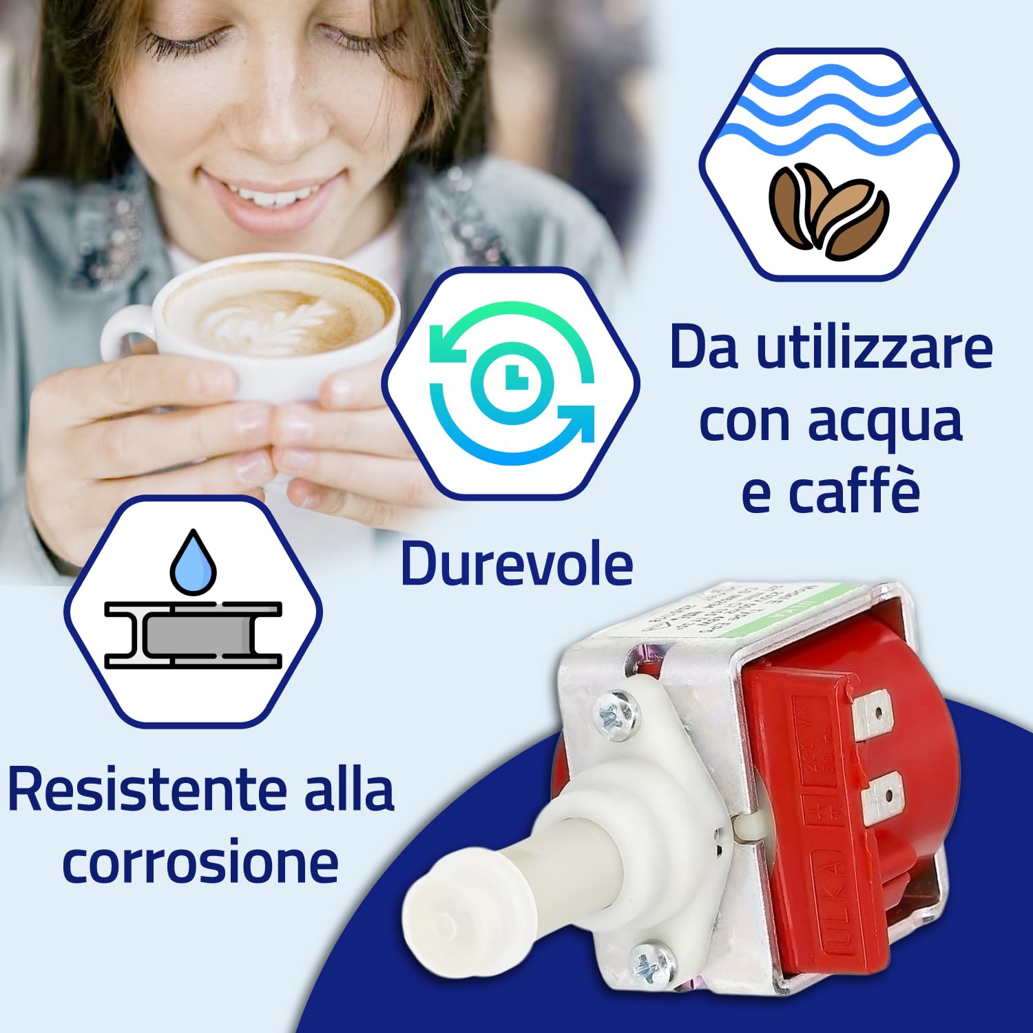 Pompa EP5 Acqua per Macchina da Caffe - 230/240V 50Hz 48W 15bar 2/1 on-off - Portata 650cc/min - 5132106900 per DeLonghi 481236018581 per Whirlpool - Garanzia di 10 Anni - MONTERAL