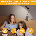 Foneso Desk Lamp Clip on Light, 48 LED USB Lamp with 3 Color Modes 10 Brightness Levels, 360° Flexible Gooseneck Eye Protection Bed Night Light for Reading, Makeup, Craft (Black)