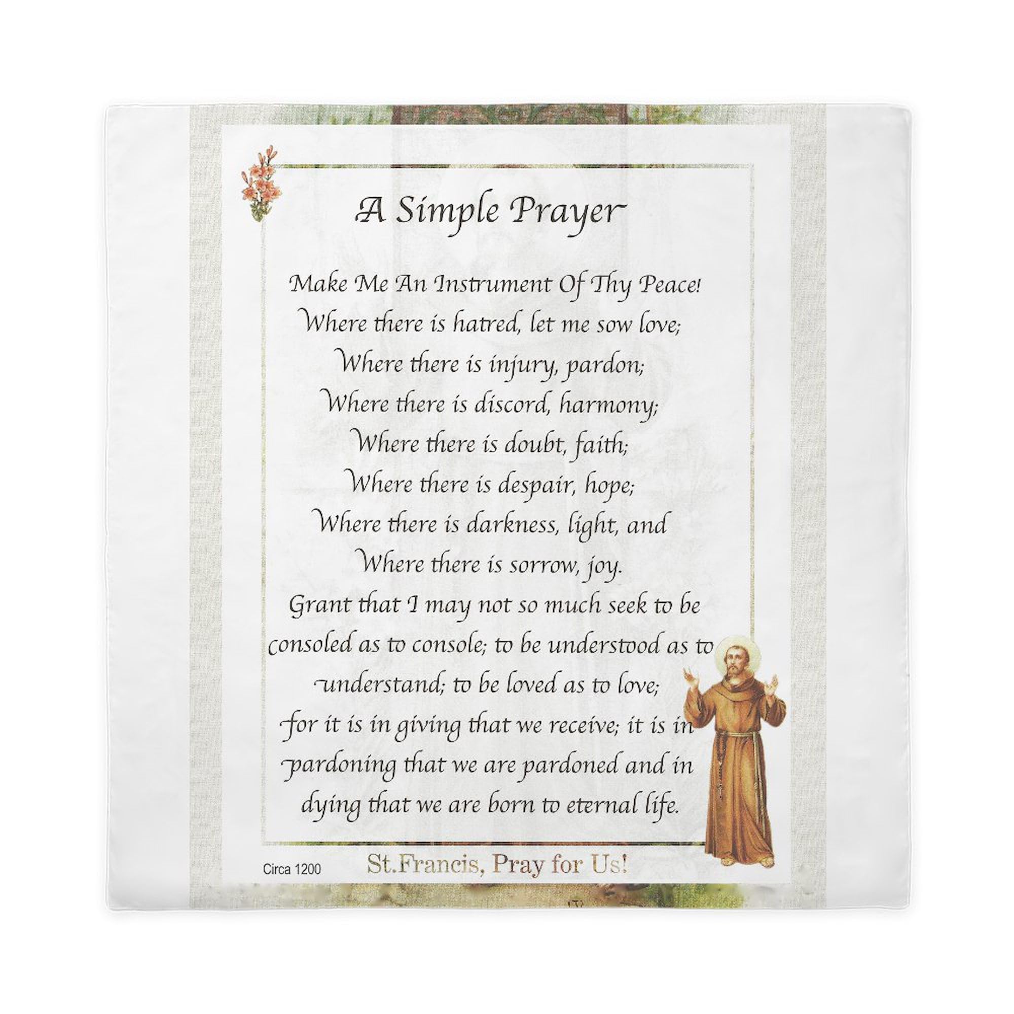 CafePress Saint Pope Francis Simple Prayer Queen Duvet Cover, Printed Comforter Cover, Unique Bedding