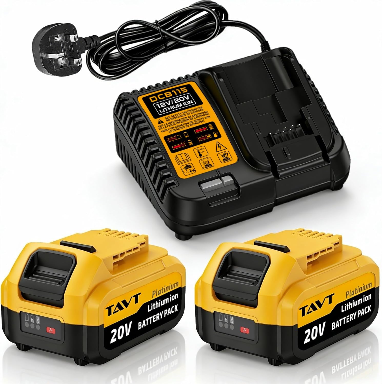 TAVT 2Pcs 20V Battery and DCB115 Charger Compatible with Dewalt 20 Volt XR Machines DCB201, DCB203, DCB20 5, DCB204, DCB200, DCB180, DCB206, DCB207