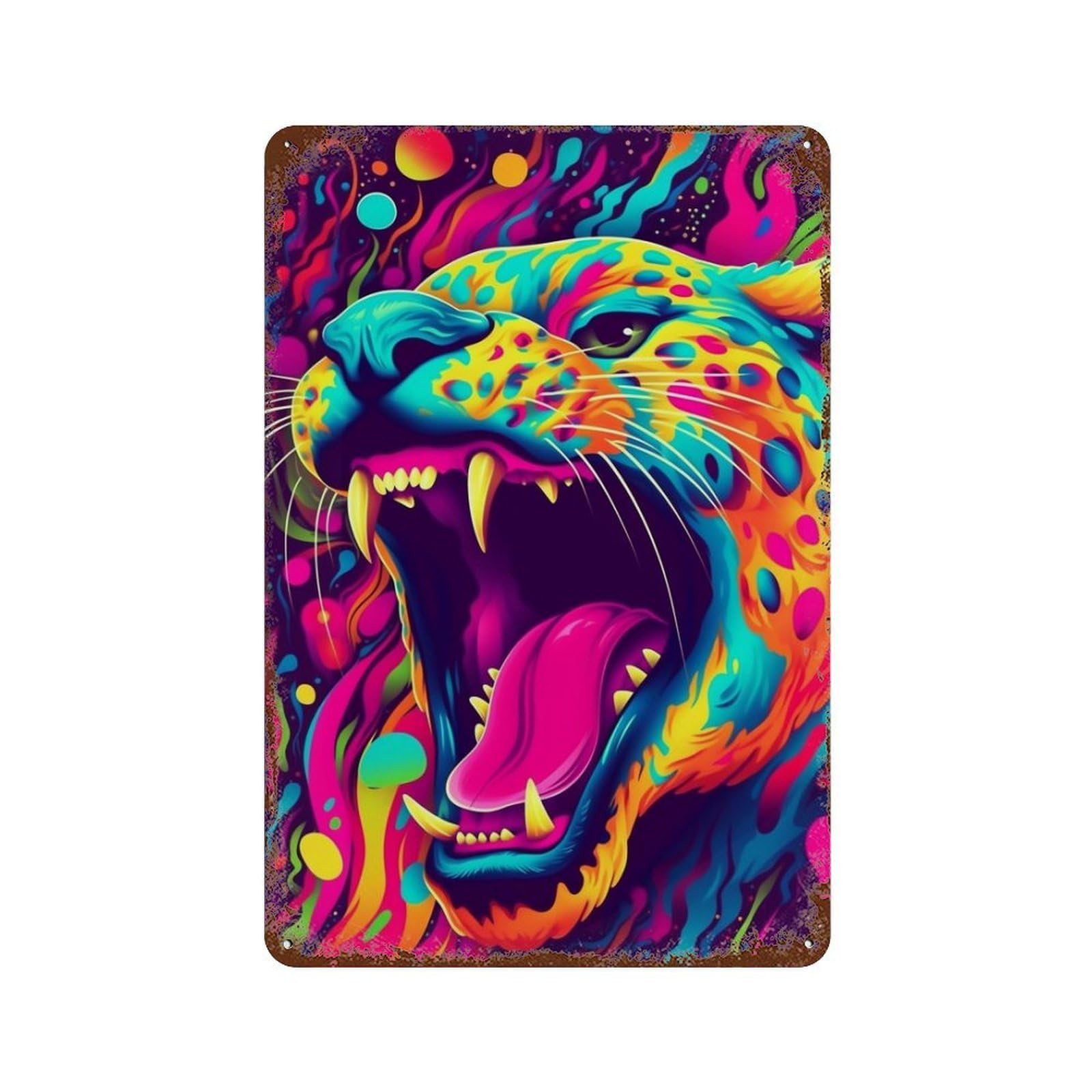 Colorful Roaring Jaguar Art Print Decorative Tin Sign 11.8"x7.9", Shabby Chic Decor for Garage, Pub Or Kitchen