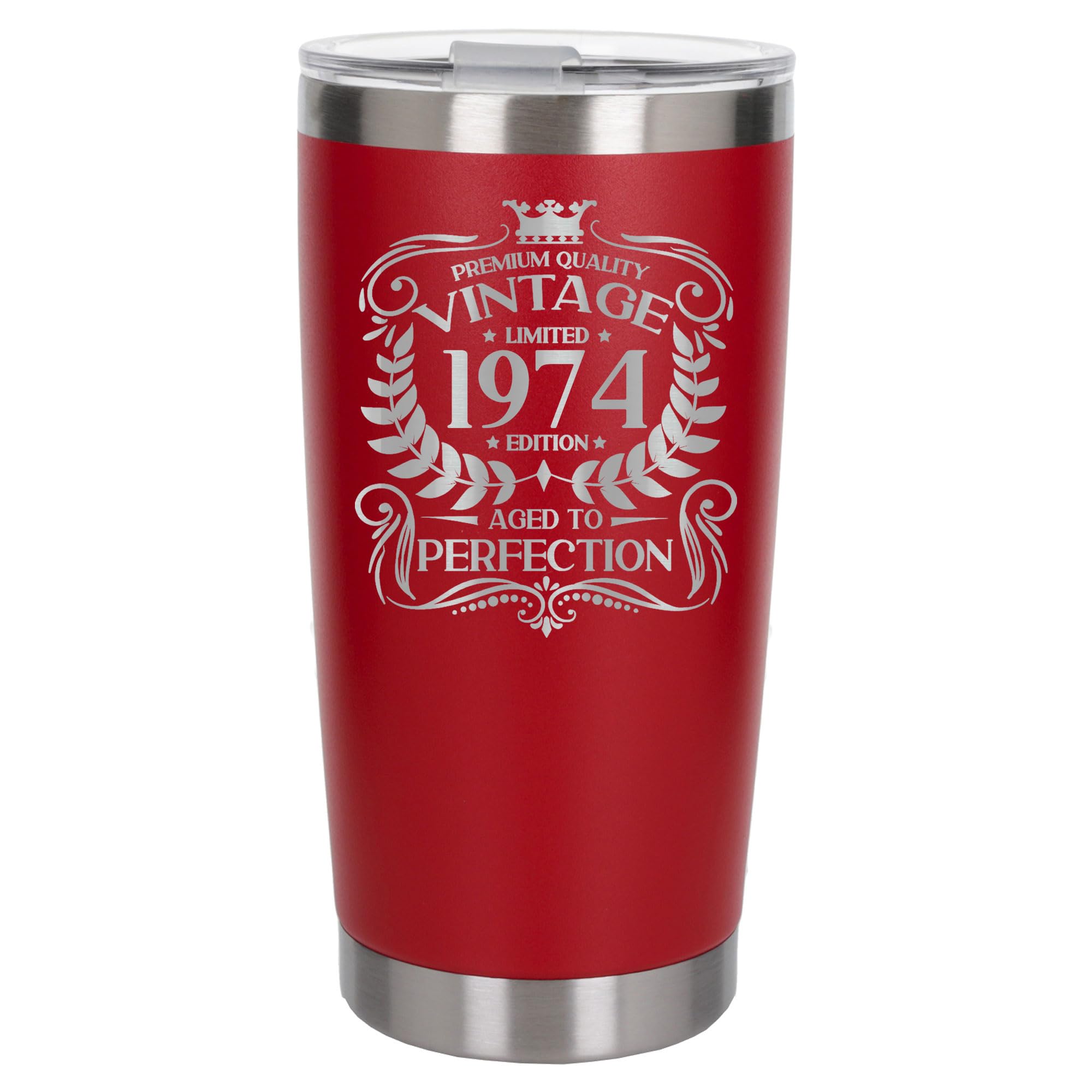 Always Looking Good 52nd Birthday Gift Vintage 1974 Aged to Perfection Engraved Insulated Travel Mug Present for 52 Year Old Red Thermal Coffee Flask Travel Mugs with Lids