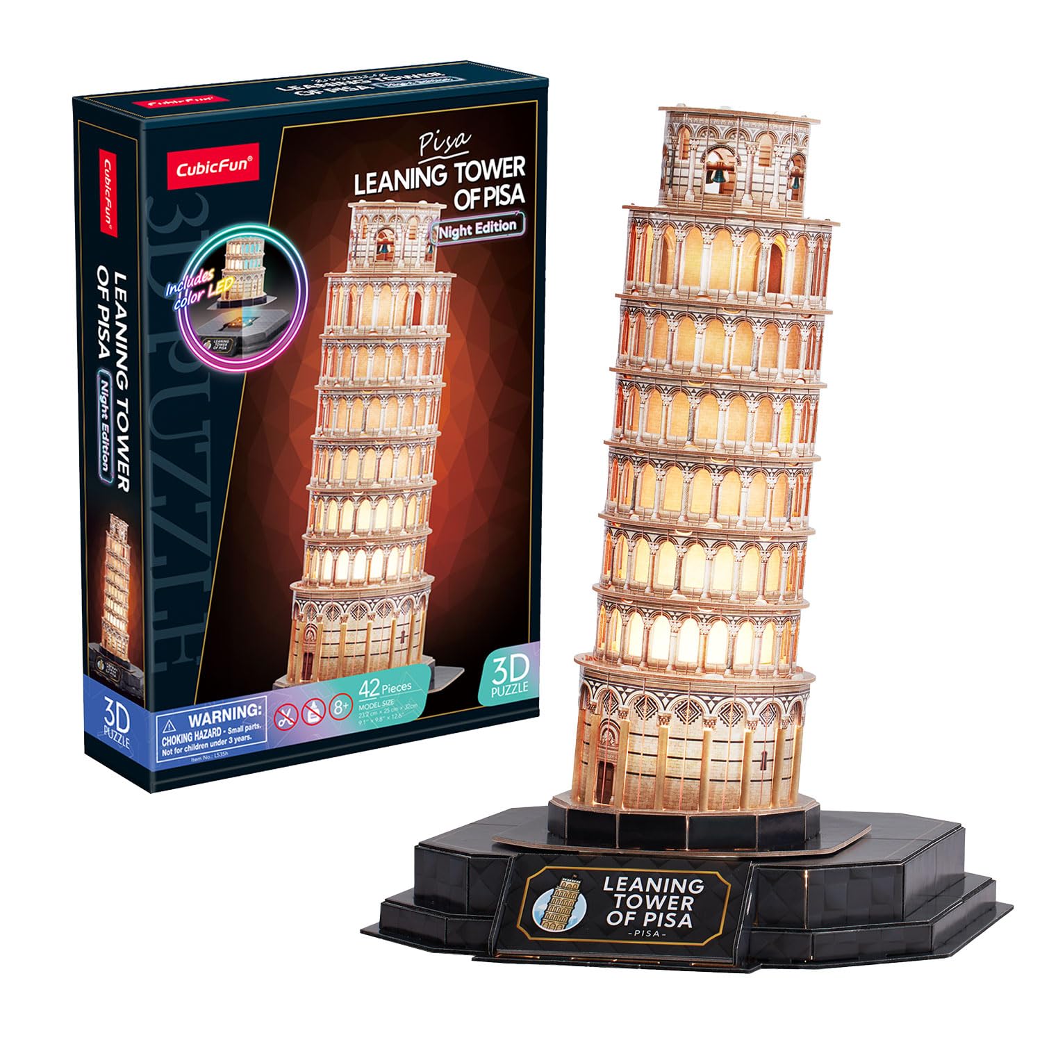 Puzzle 3d - Torre Di Pisa Led | Puzzles 3d Regalo Bambino 8 Anni | Puzzle 3d Per Bambini E Puzzles 3d Per Adulti | Modellini Da Costruire | Giochi Per Bambini | 44 Pezzi