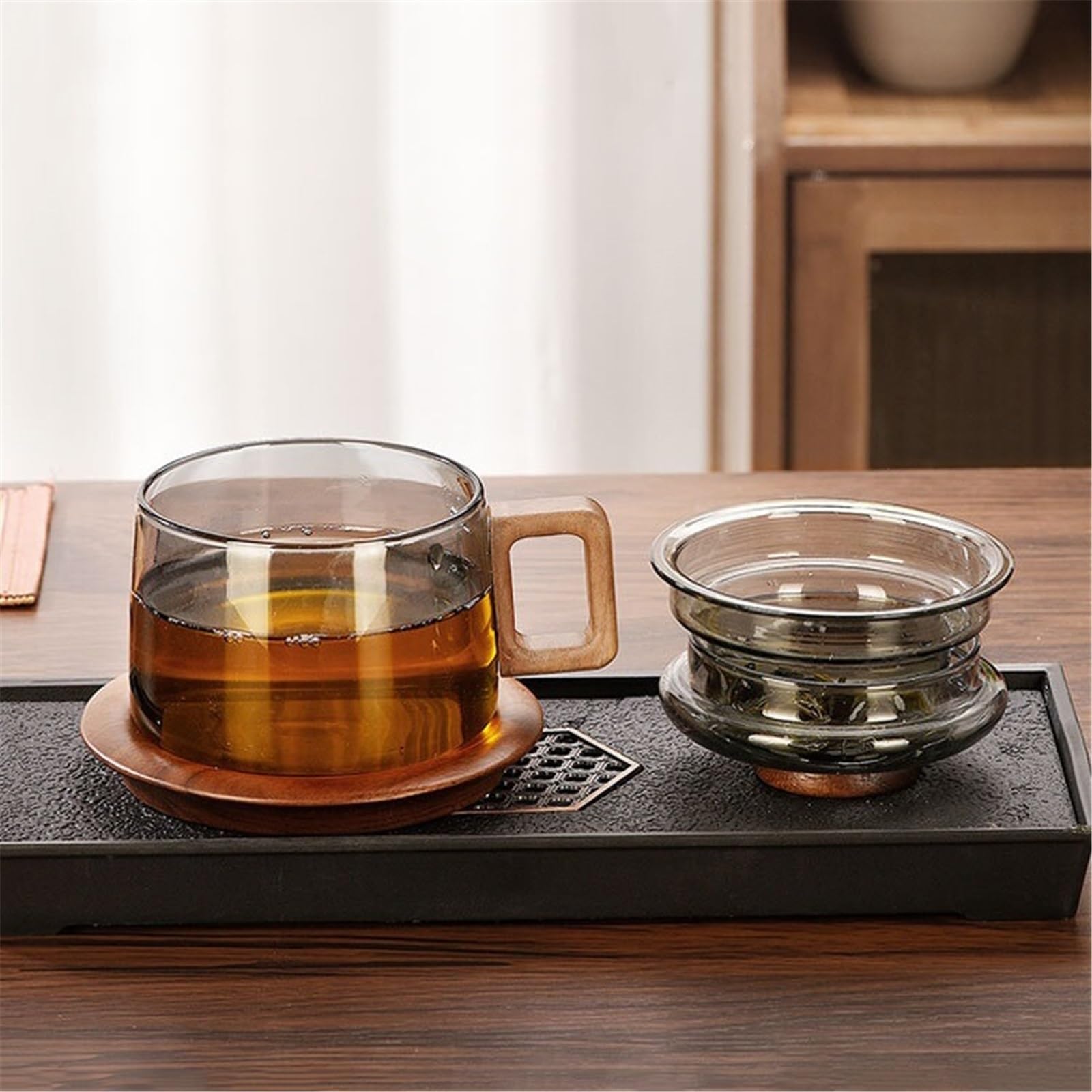 Cocina Taza de té pequeña vidrio 7,4 onzas con infusor y tapa Jugo