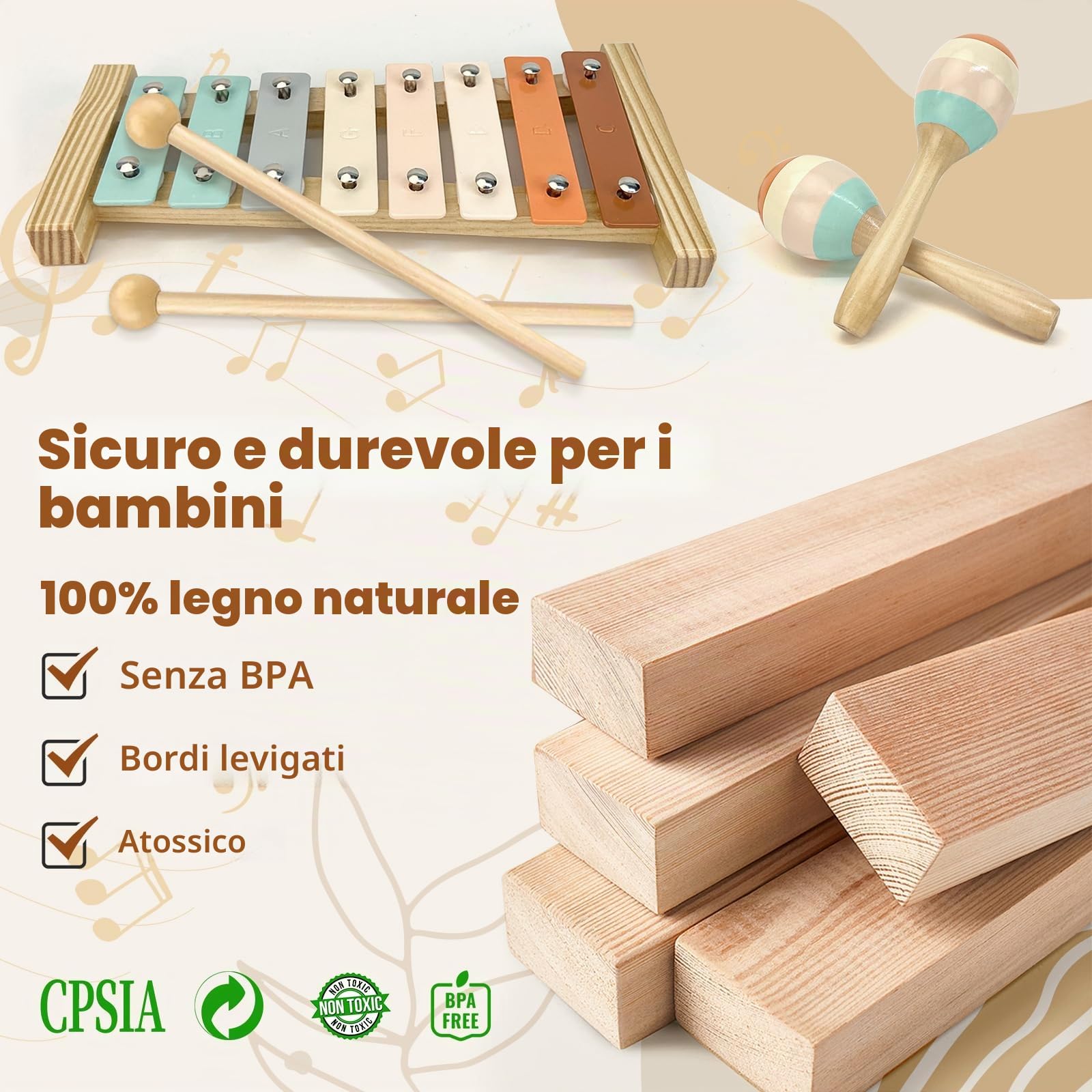 Strumenti Musicali Bambini Strumento Musicale Tamburo Bambino Montessori Giocattoli Xilofono Bambini in Legno Tambourine Percussioni per Bambini Giochi Musicali Regalo di Compleanno di Natale
