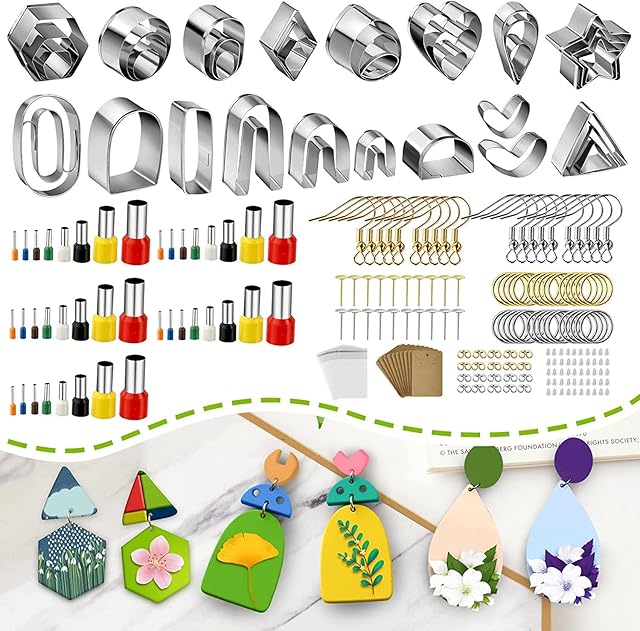 Polymer Clay Cutters Set, 36 Shapes Stainless Steel Clay Cutters with 40 Circle Shape Cutters & 160 Earrings Accessories for Polymer Clay Jewelry Earring Making