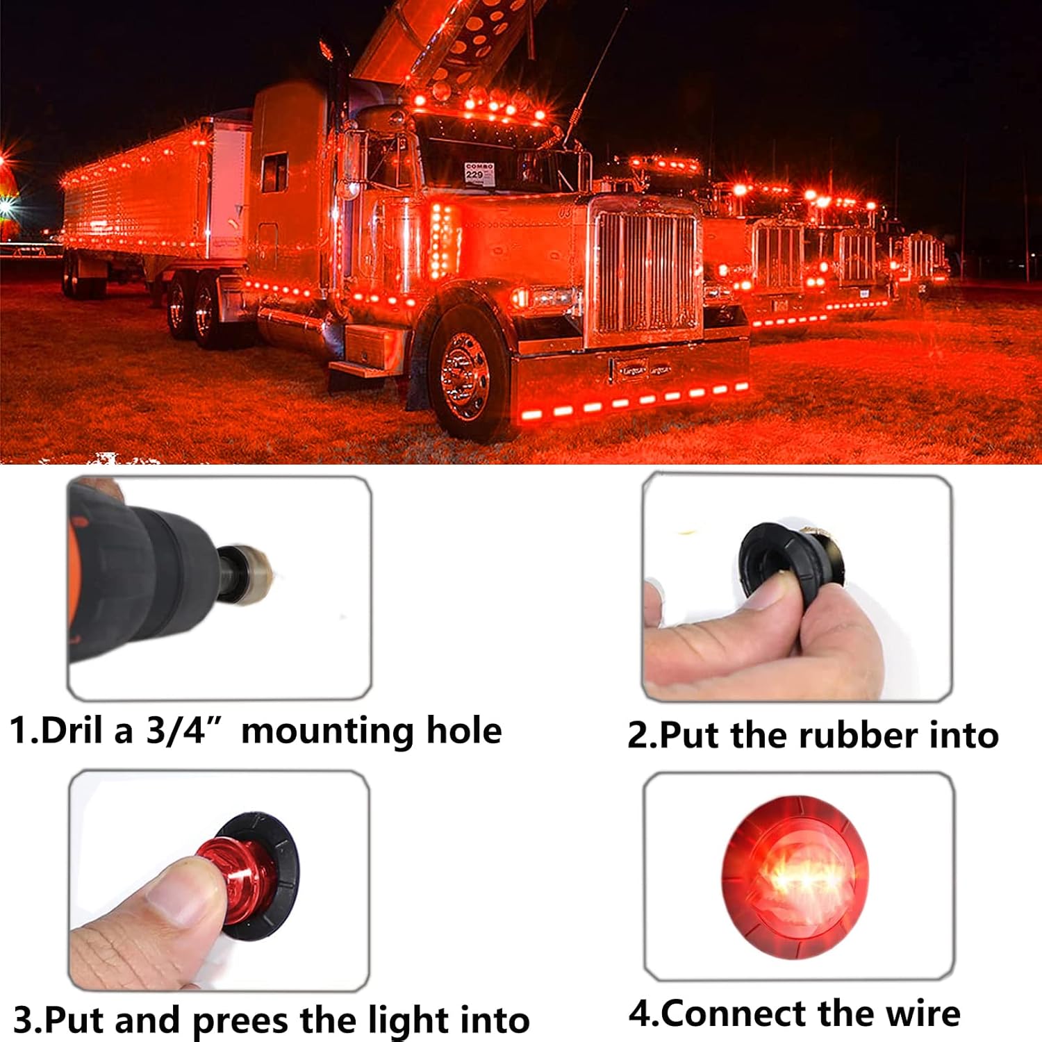 10PCS LED Red Side Marker Lights,3/4" Bullet Front Rear Trailer Clearance Light,Tail Signal Indicator Mark Light for Truck Pickup Caravan Boat
