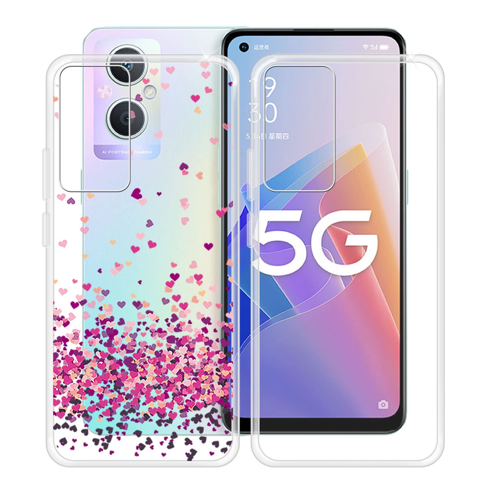 ZXLZKQ Custodia per Oppo A96 5G (6.43 Pollici), Trasparente Anti-Giallo Morbido Silicone Cover TPU Bumper Case + 1 X Pellicola Protettiva Vetro Temperato per Oppo A96 5G - WM49