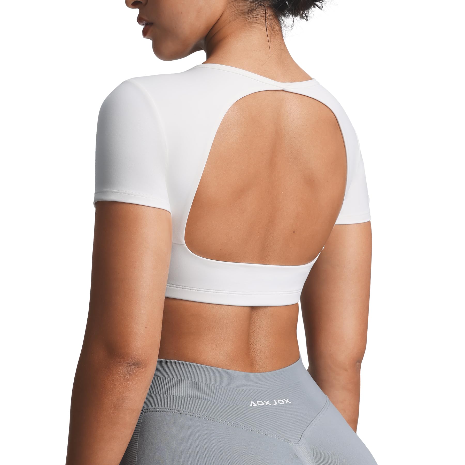 Aoxjox Short Sleeve Crop Tops for Women Clarissa Hollow Back Workout Cropped T Shirt Top