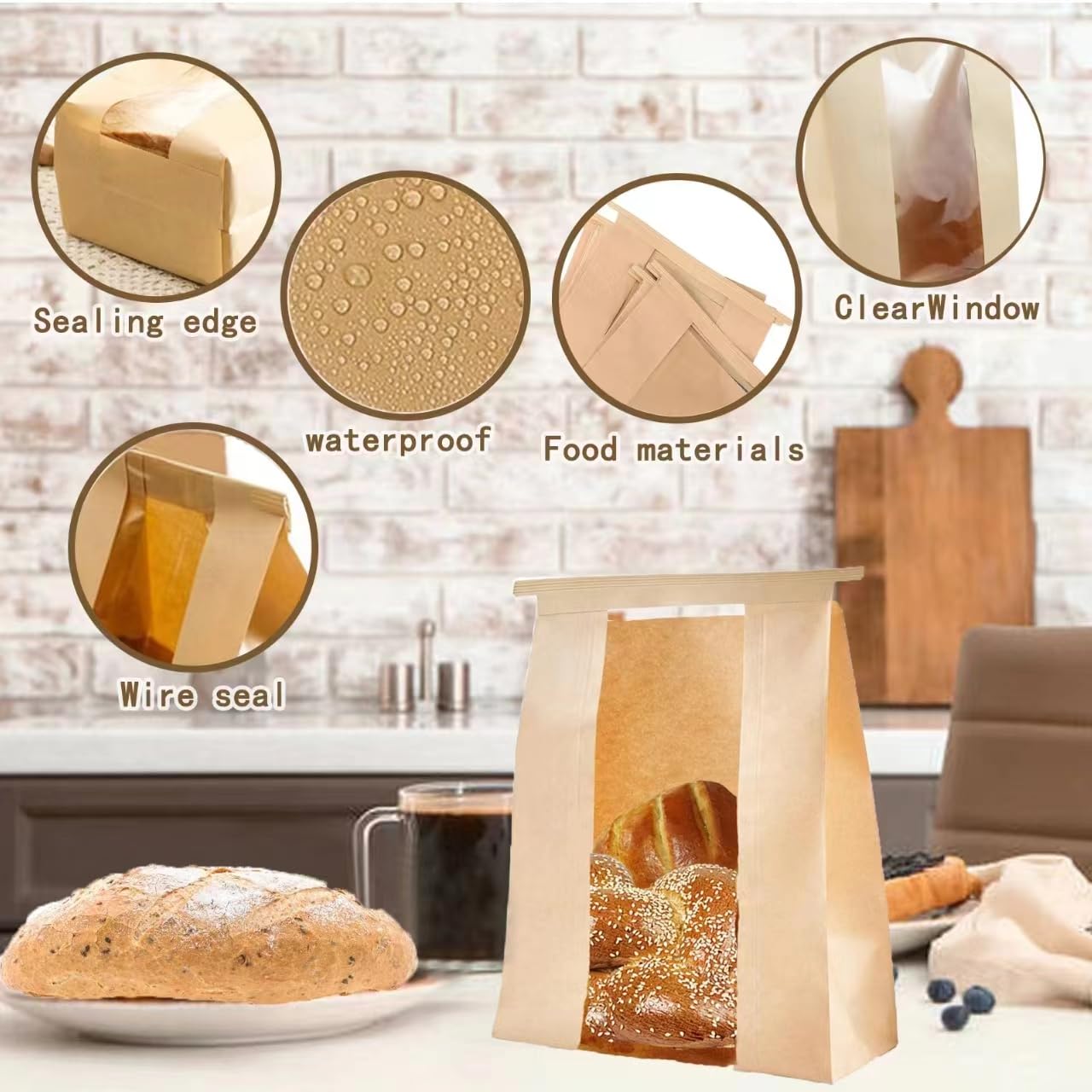 100 bolsas de papel para pan casero, bolsas de pan de masa madre para pan casero, bolsas de pan de masa madre para pan casero, bolsas de pan de almacenamiento de masa madre con ventana para pan,