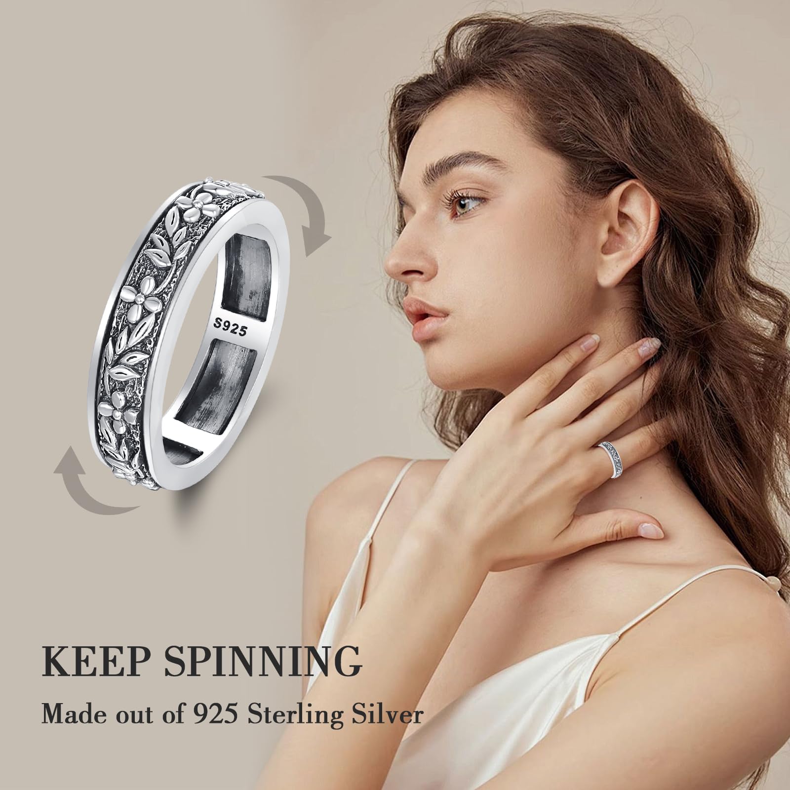 Bague Fidget Spinner en argent sterling 925 - Pour l'anxiété - En filigrane - Pour homme et femme - Cadeau d'anniversaire - Pour la Saint-Valentin, Argent sterling