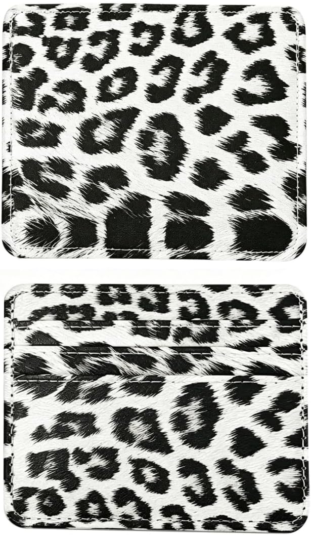 Ultra Slim Cute Snow Leopard Print Card Holder PU Leather Y2K Men Women
