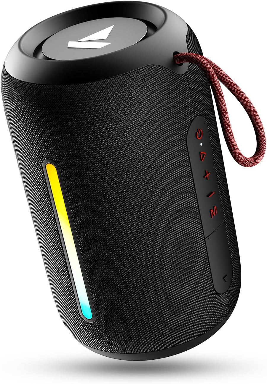 Stone 352 Pro/Stone 358 Pro w/ 14W Signature Sound, Up to 12 Hours Playback, RGB LEDs, TWS Feature, Built-in Mic, BTv5.3, Free Music Streaming on JioSaavn Bluetooth Speaker (Raging Black)