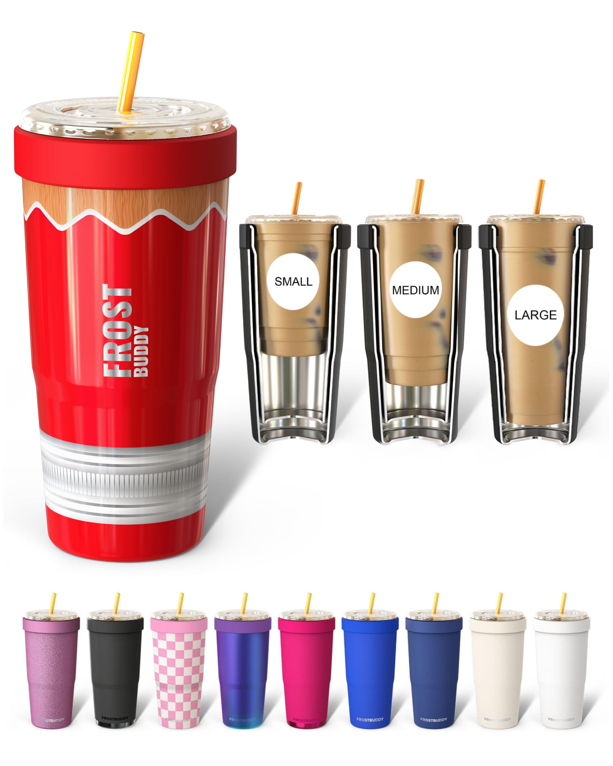 Frost Buddy Togo Buddy 30 oz Stainless Steel Vacuum Insulated Tumbler To Go Coffee Cup – Iced Coffee Cups, Iced Coffee Sleeve, Travel Mug, Thermal Cup for Hot & Cold Drinks, Dunkin Cup (Red Pencil) — image 1