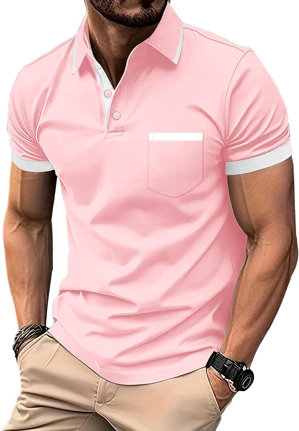 LLdress Herren Kurzarm Poloshirt Atmungsaktiv Schnelltrocknend Tshirt Freizeit Sport Sommer Poloshirts Männer Knopfleiste Polohemd