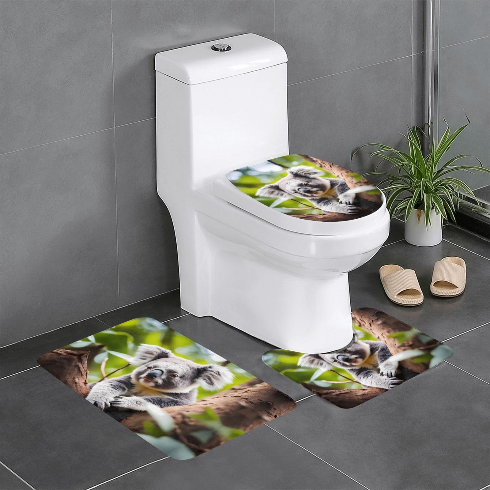 Tapis de salle de bain avec contour WC lot de 3 rectangulaire et ovale