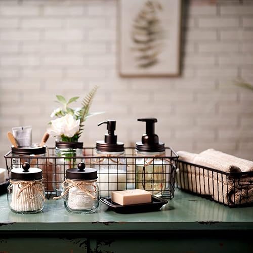 Miniatura 34 de SheeChung Juego de 6 frascos Mason de accesorios de baño, soporte para cepillos de dientes, dispensador de jabón, soportes Qtip, jabonera, Blanco