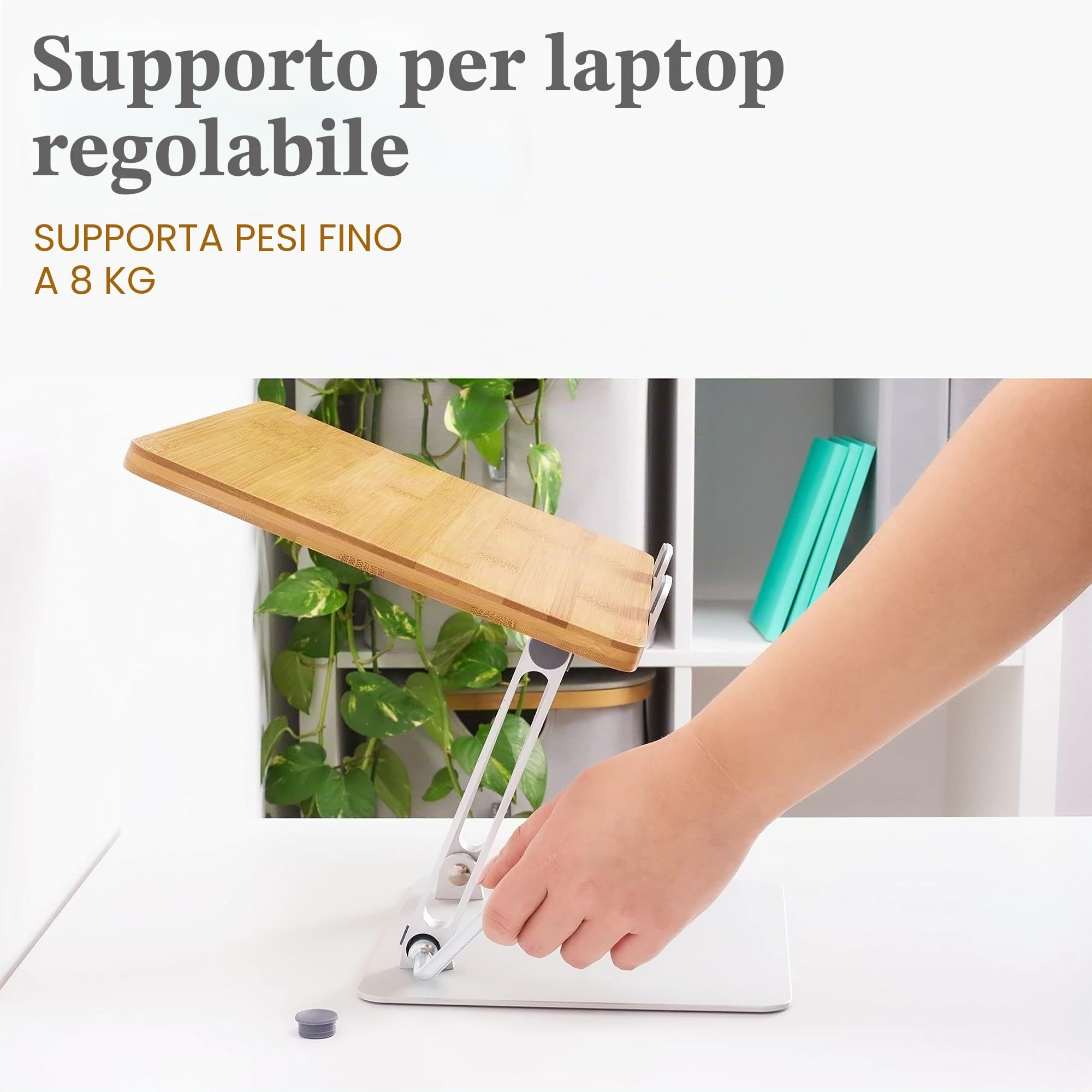 HENNEZ Supporto per computer portatile in legno, regolabile in altezza, supporto per notebook/MacBook