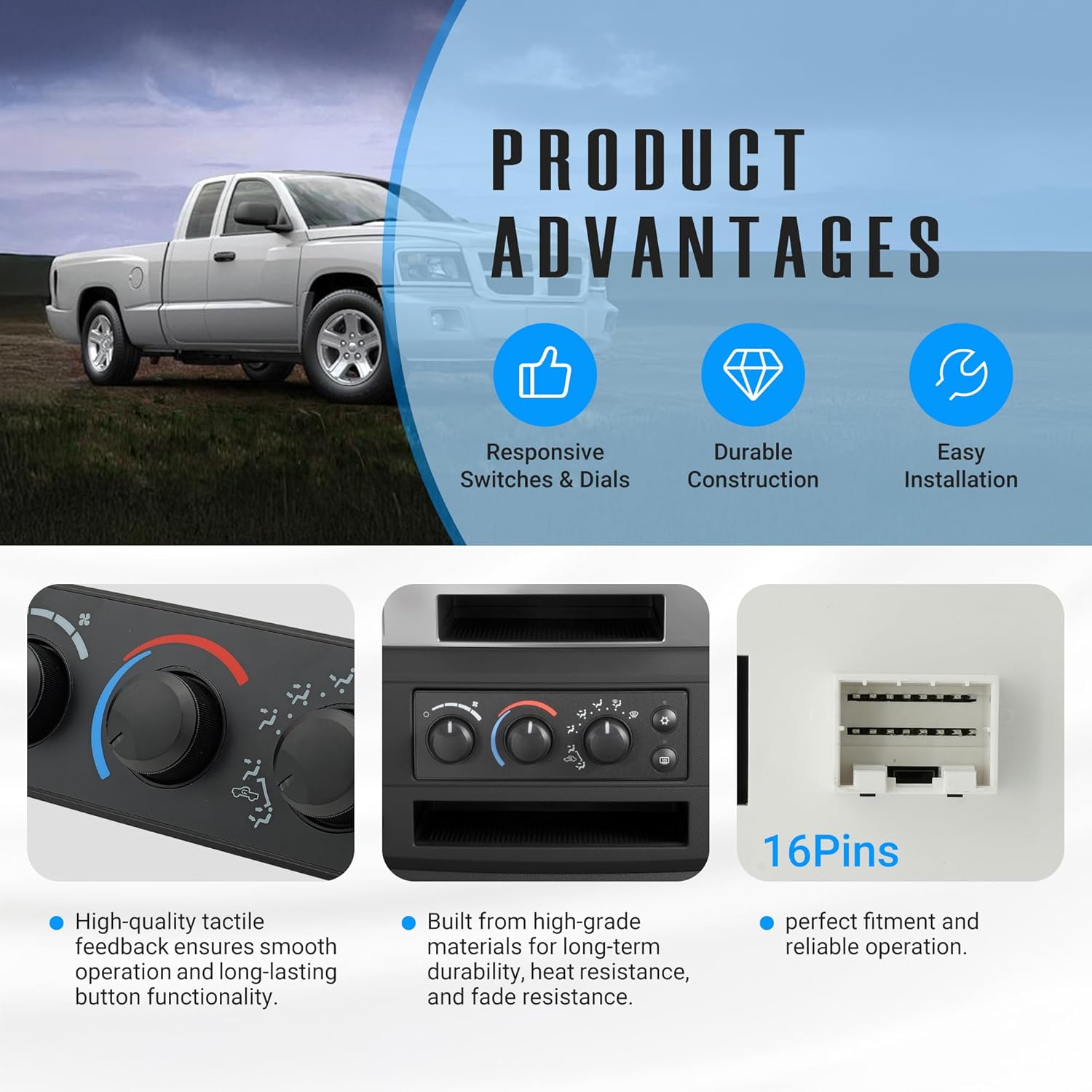 55057079AB HVAC Climate Control Module A/C Air Conditioning Heater Control Switch Panel for 2008-2011 Dodge Dakota Ram 1500 2500 3500 Replaces OE# 55057079AA