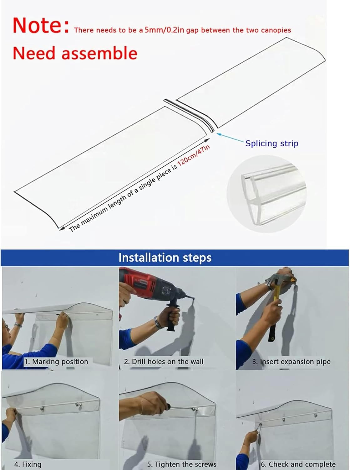 Window Door Awning Canopy Polycarbonate Cover Front Door Aluminum Bracket Outdoor Patio Awning Canopy for Rain Snow Sunlight Protection Hollow Sheet Easy to Install