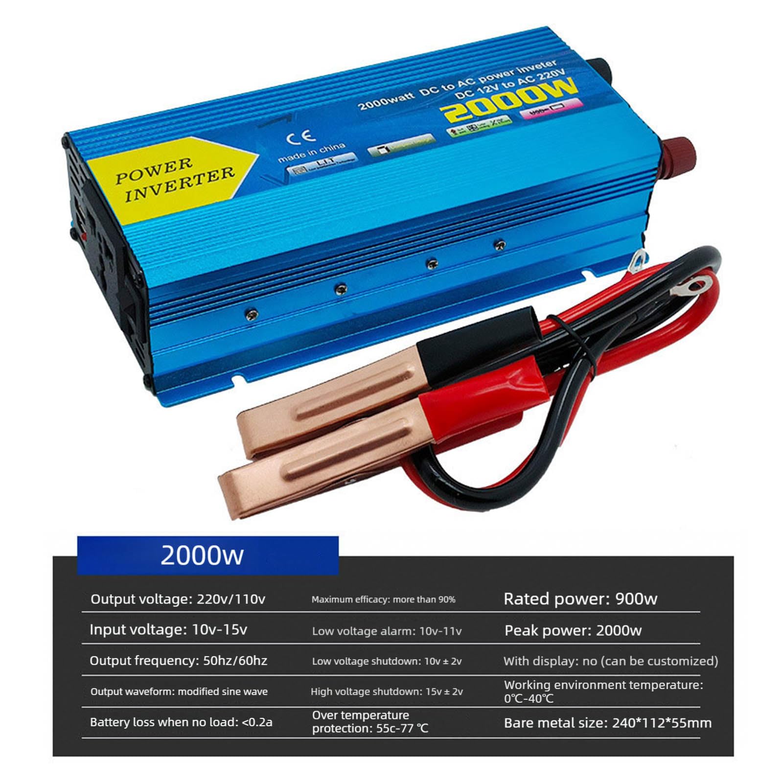 Invertitori di potenza ad onde sinusoidali modificati efficienti da 12 V CC a 110 V 220 V, conversione ad alta energia per un'uscita stabile in campeggio, viaggi e inverter di potenza
