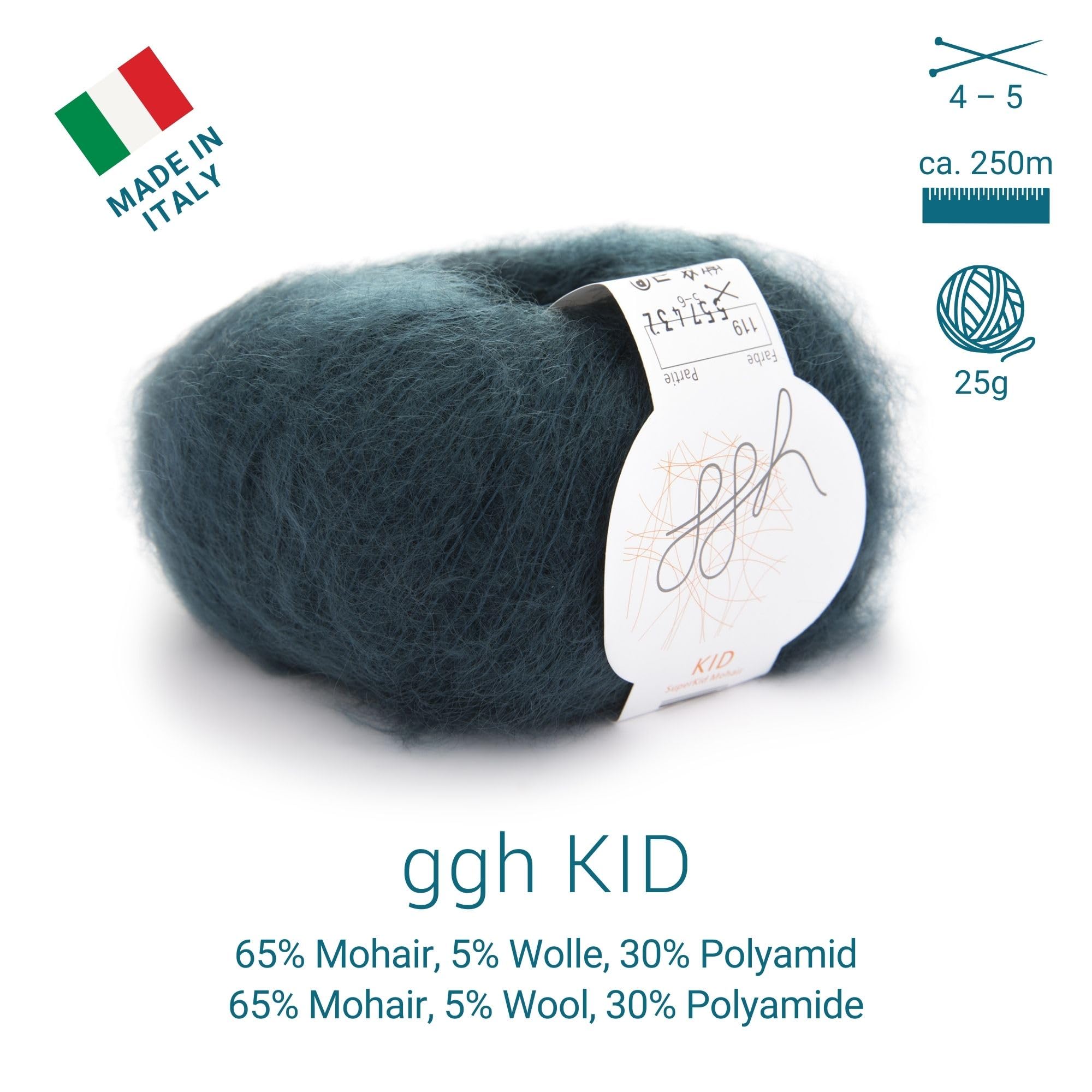 ggh Kid Box - 6 Knäuel Strickwolle aus Kid Mohair - 119 - Grüner Schiefer