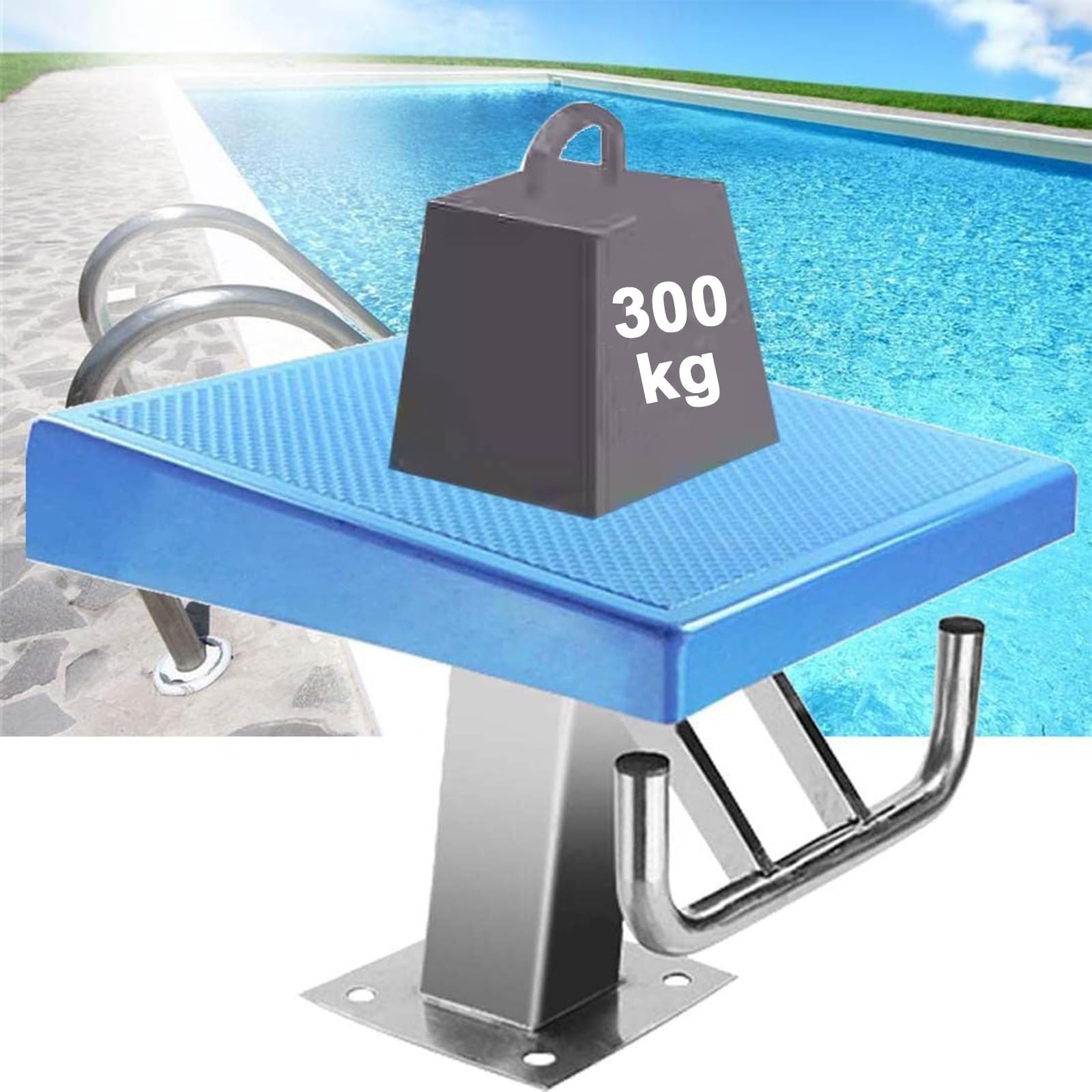 Piattaforma Subacquea con Base in Acciaio Inox, Superficie Antiscivolo, Inclinata a 9°, Portata 299,4 kg per Piscina