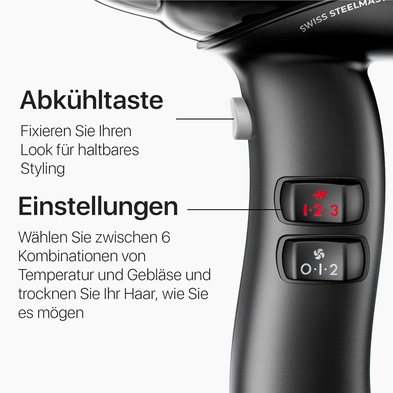 Valera Swiss Steel Master Light,Professioneller Haartrockner, 2000W | Verchromtem Stahl, Leichter Föhn mit Leistungsstarkem Motor, 3 Temperaturstufen, Ionen-Generator, Leichtes Design