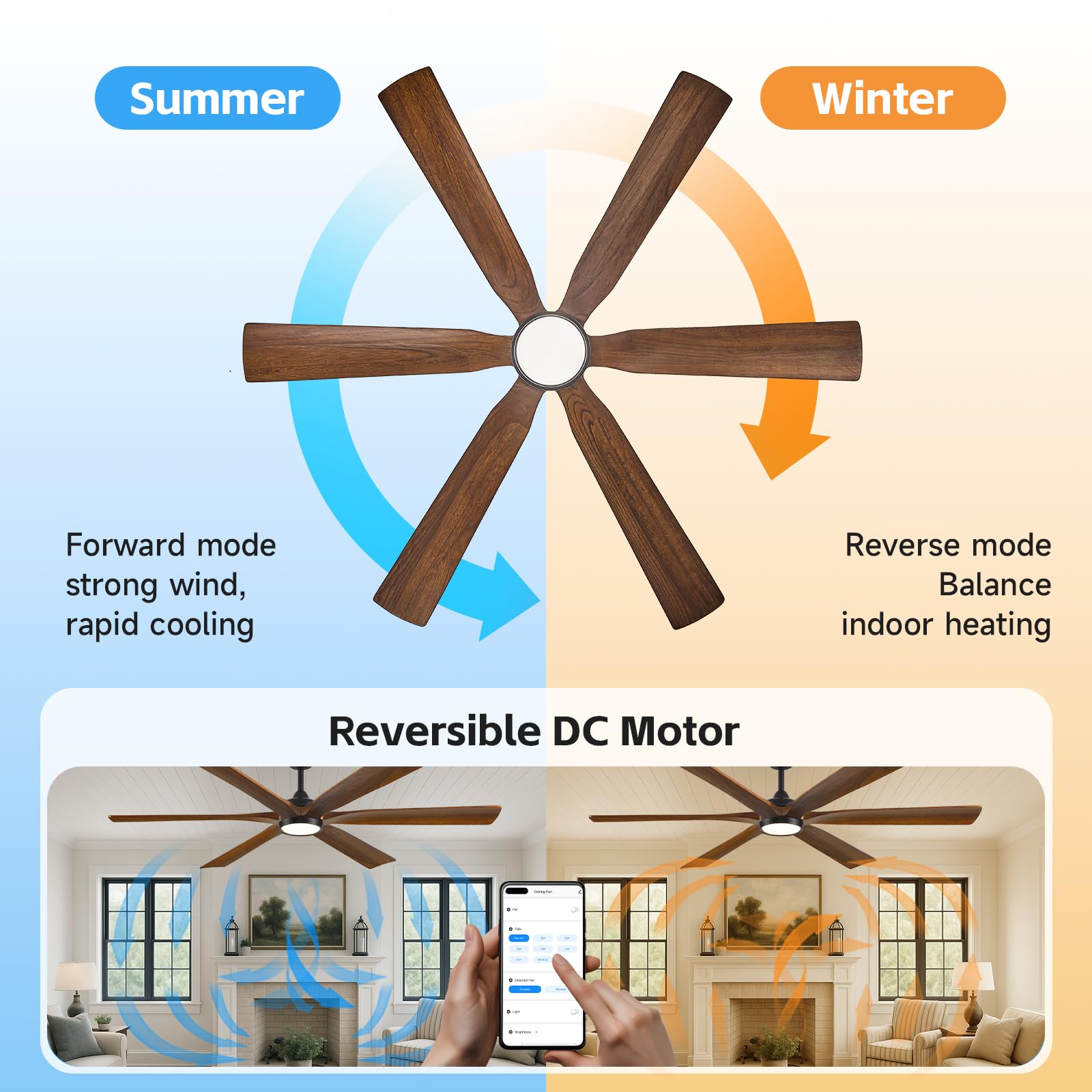 72 Smart Outdoor Ceiling Fan with Light via Wifi Alexa Modern Farmhouse Wood Ceiling Fan Propeller Damp Rated — view 4