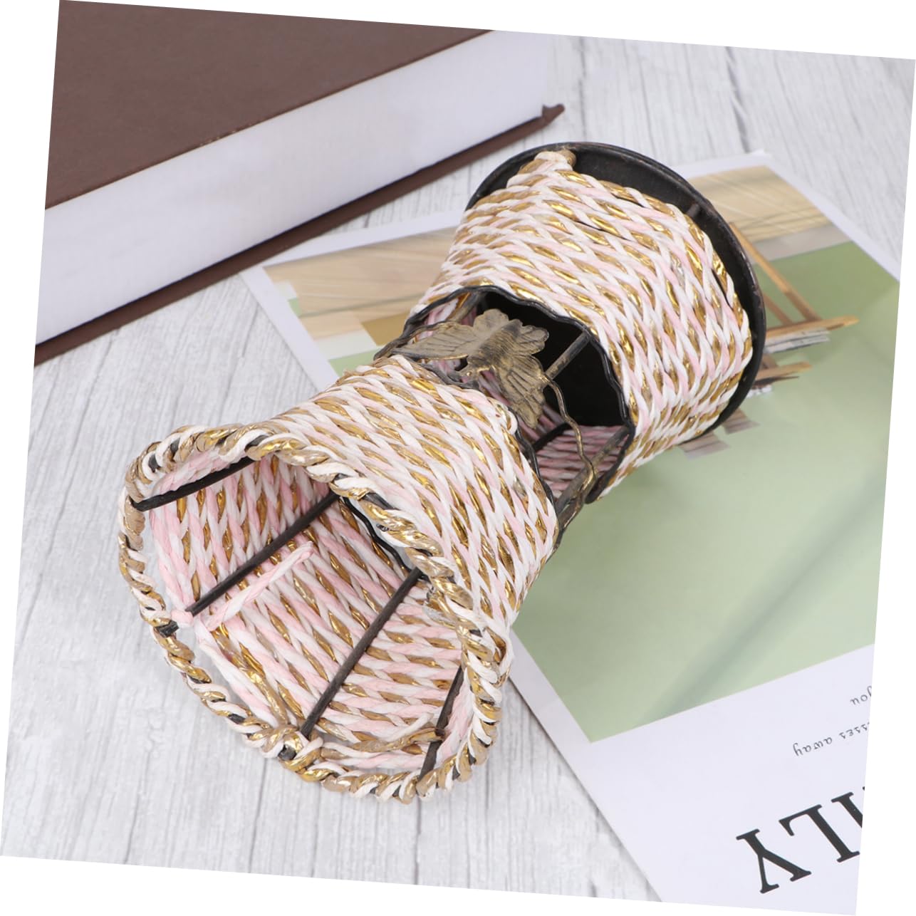 Amazon.co.jp: MUCKLILY シー人工籐編み花瓶 ミニ丸型デスクトップ 