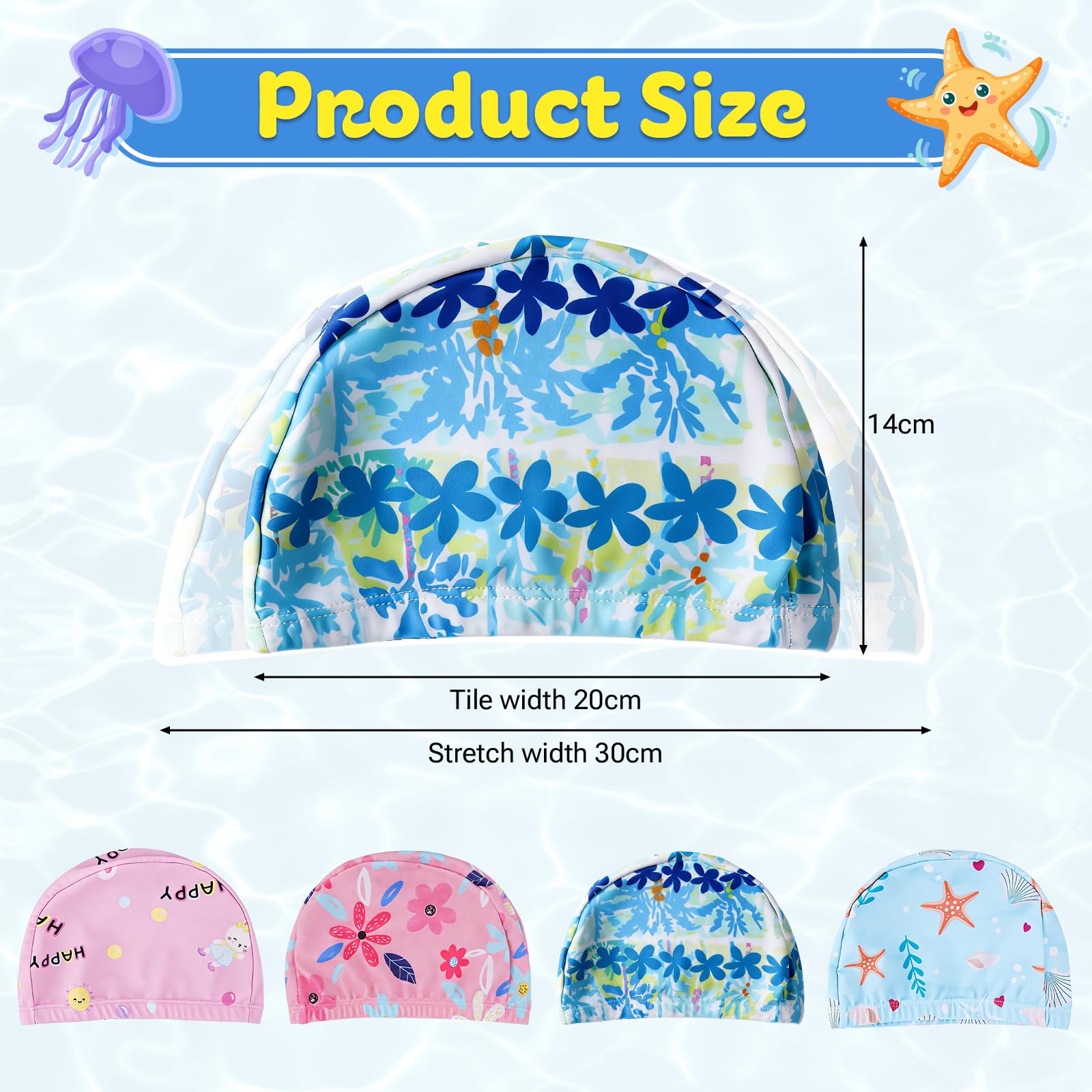 Gorro Natación Niños Niñas 1-8 Años Unisex Infantil Tejido Elástico Suave Resistente Protege Cabello Orejas Agua Pack 4