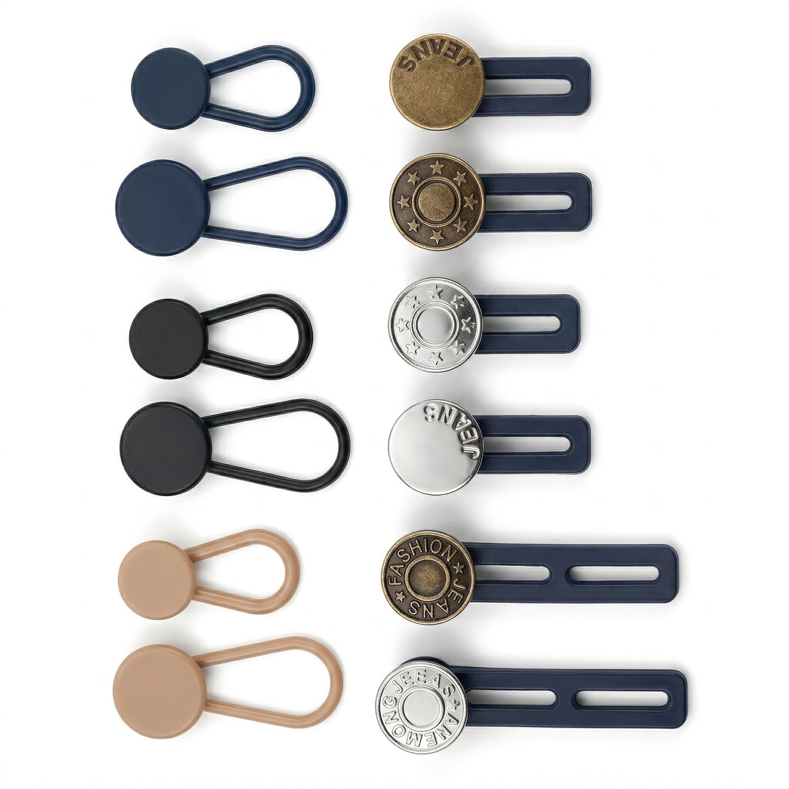 Merzio 12 Pcs Button Extender for Trousers and Jeans - Adjustable Waistband Extender Set for Men and Women - No Sewing Required Elastic Waist Extender - Instant Comfort Fit