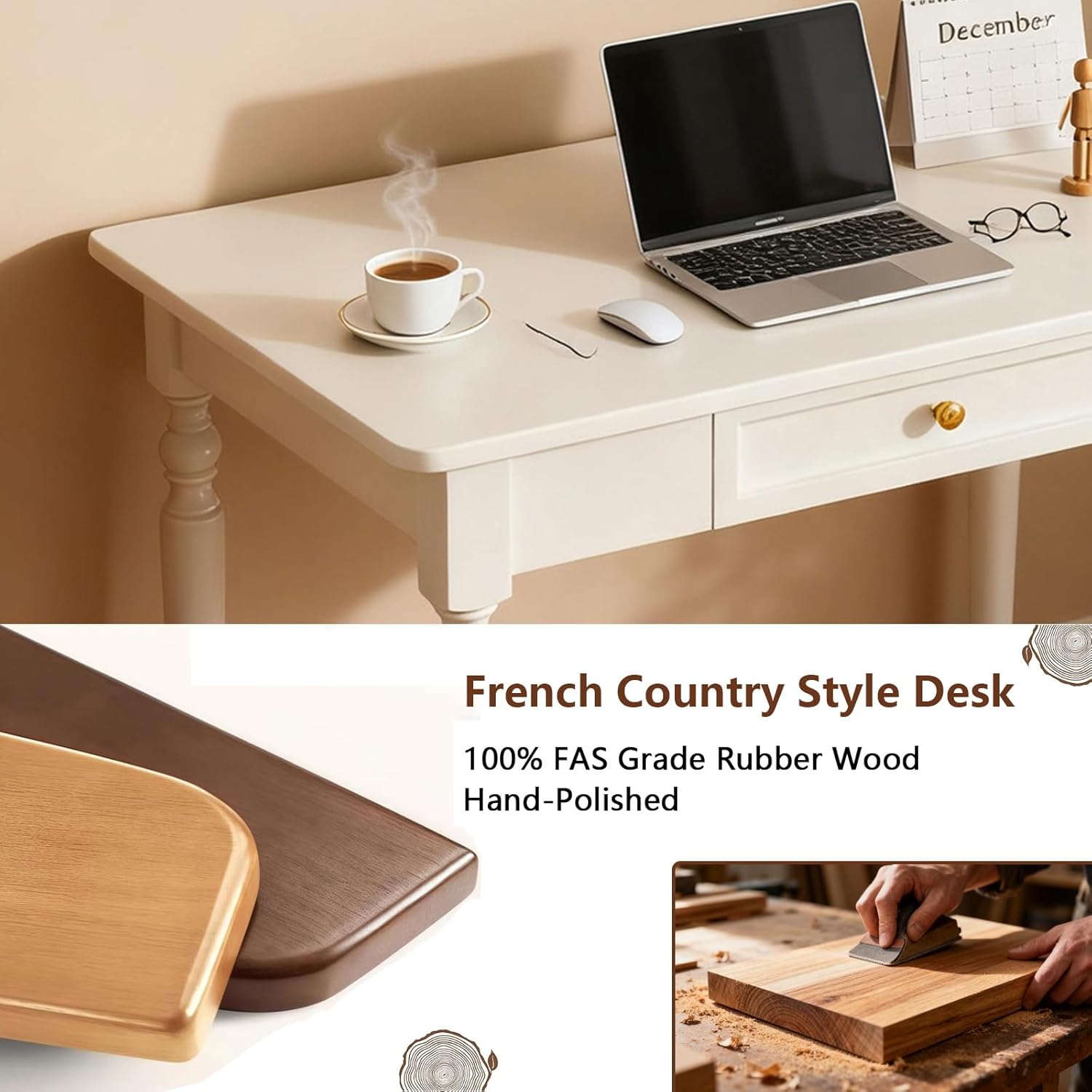 31.5in Country Desk and Chair Set, Home Office Computer Desk with Ergonomic Office Chair, Wooden White Writing Desk Study Table, for Bedroom, Office or Student Workstation(31.5'' x 23.6'' x 29.5'')