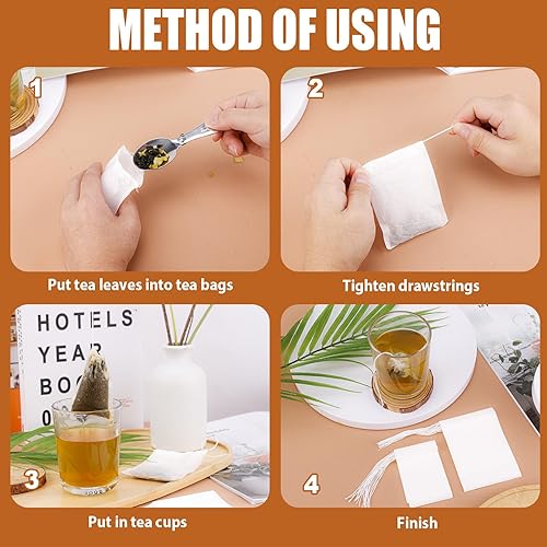 Miniatura 4 de 200 bolsas de té desechables para té de hojas sueltas, bolsas de filtro de té reutilizables, bolsas vacías no reutilizables con cordón, bolsas de té