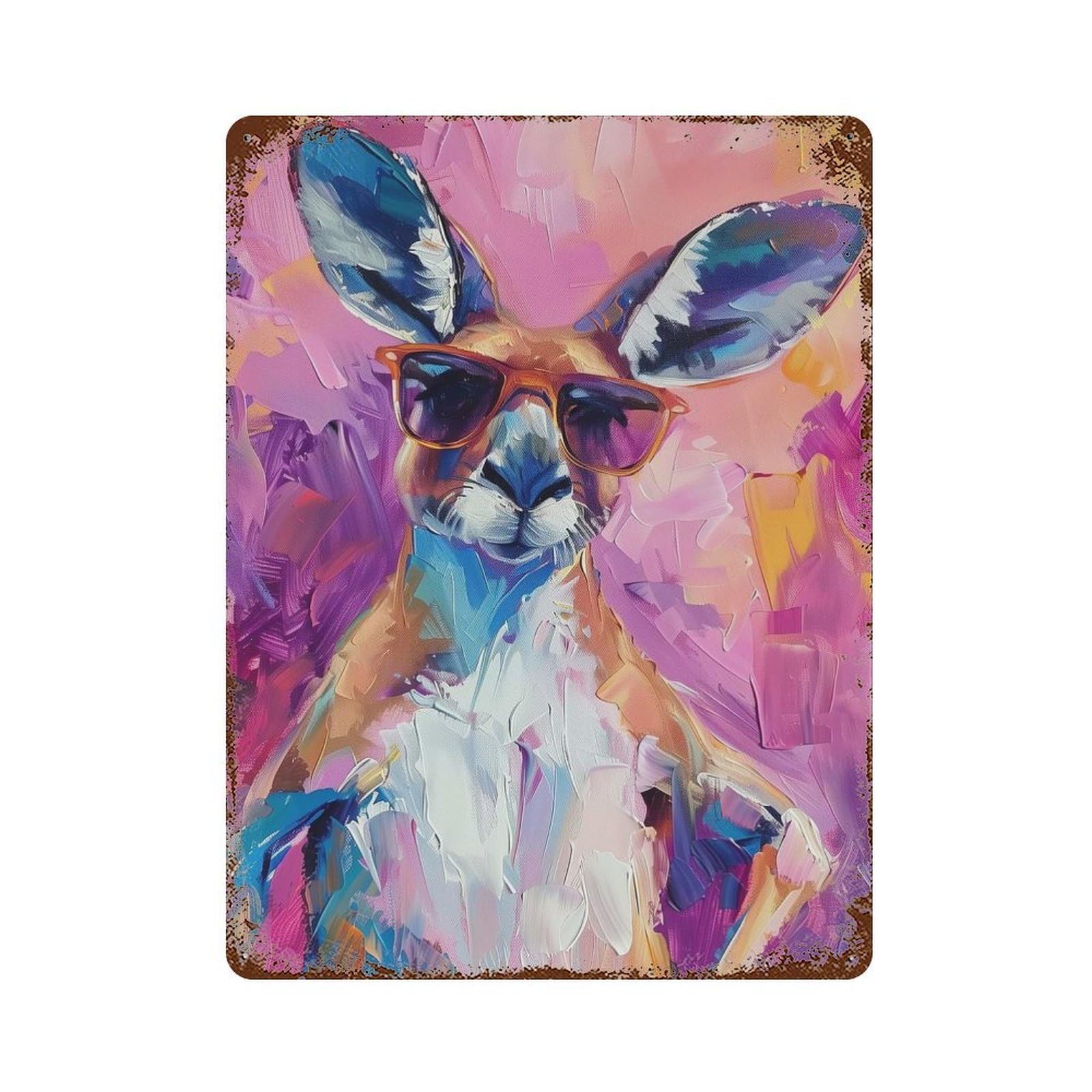 Decorative Tin Sign Cool Kangaroo Painting with Sunglasses 15.7"x11.8", Novelty Wall Decor for Shed, Workshop And Garage Wall Decor