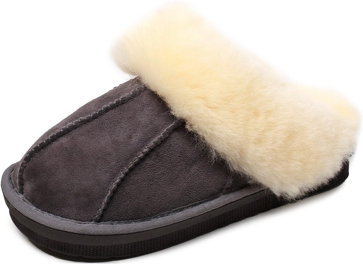 Warmie Australian Sheepskin Super Thick Soft Warm Winter Wool Slippers | Durable & Extra Fluffy (UK 7.5 / EU 41, Grey)