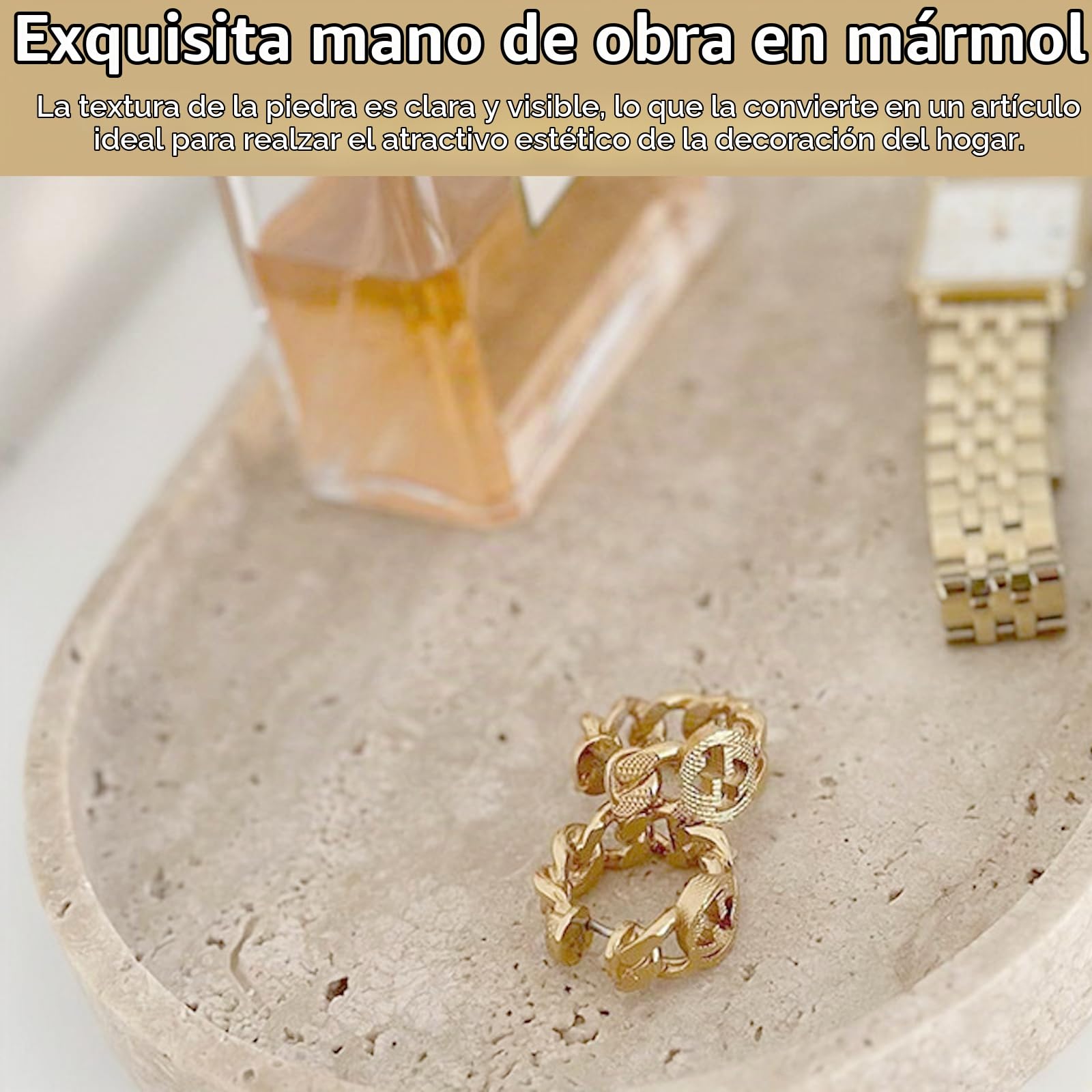 Bandeja Decorativa, Bandeja para Joyas De Mármol Natural Bandeja De Baño Beige Bandeja Ovalada para Perfumes Cosméticos Velas Y Llaves para Salón Y Dormitorio