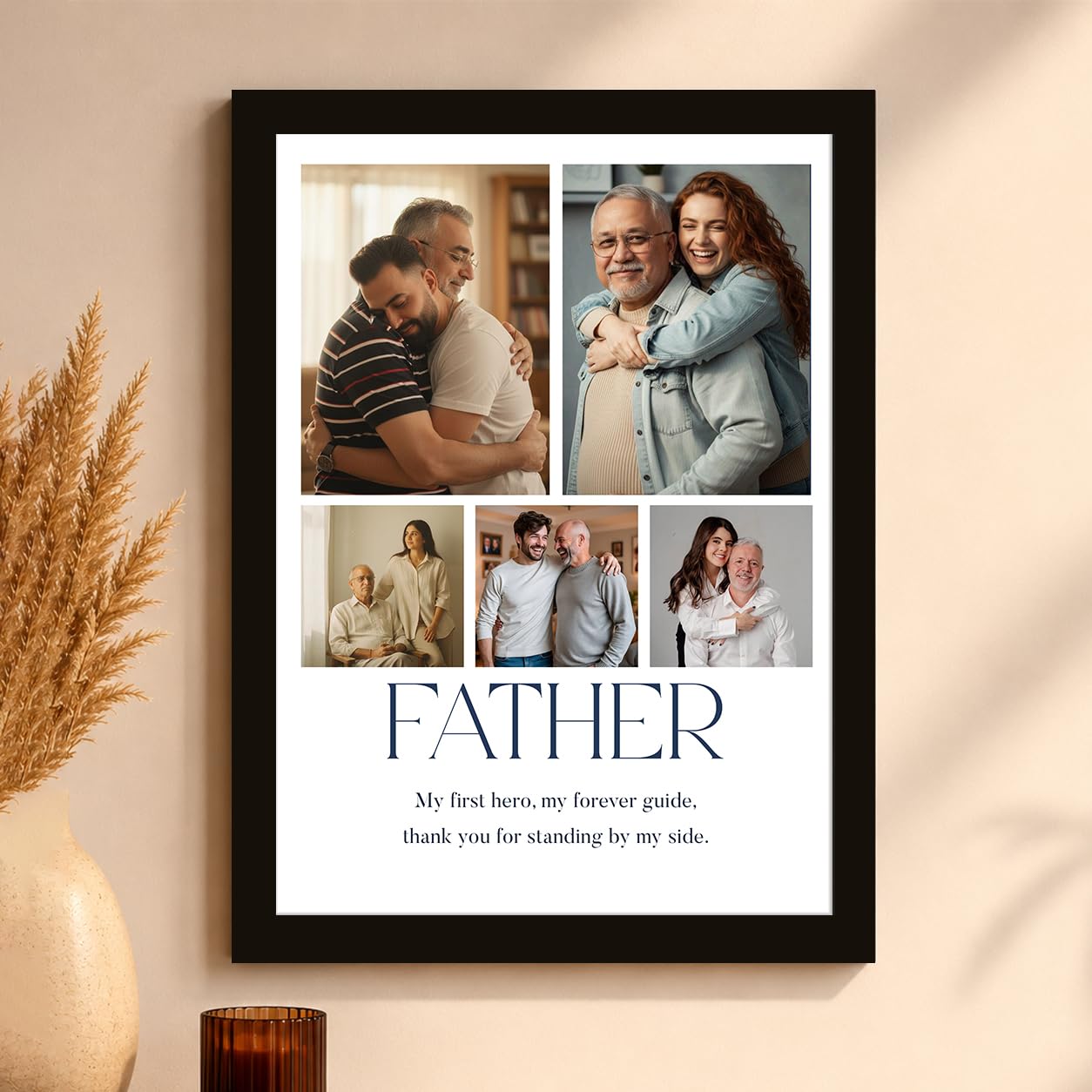 SNAP ART Personalized Gift for Father, Dad Photo Frame | 5 Image Collage with Custom Text, Customized Photo Frame for Fa